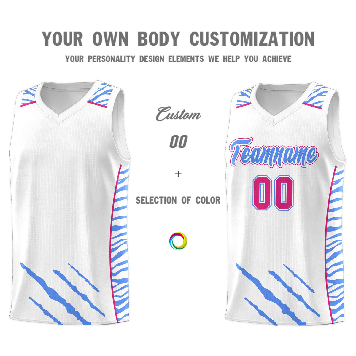 Custom White Personalized Tiger Claw Pattern Sports Uniform Basketball Jersey