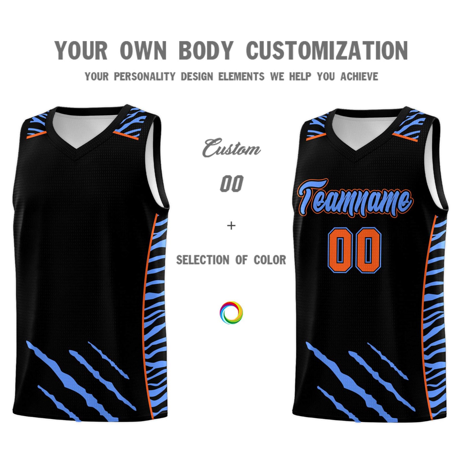 Custom Black Personalized Tiger Claw Pattern Sports Uniform Basketball Jersey