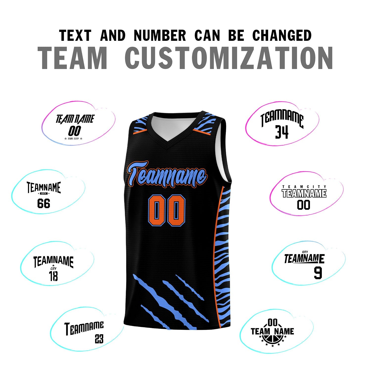 Custom Black Personalized Tiger Claw Pattern Sports Uniform Basketball Jersey