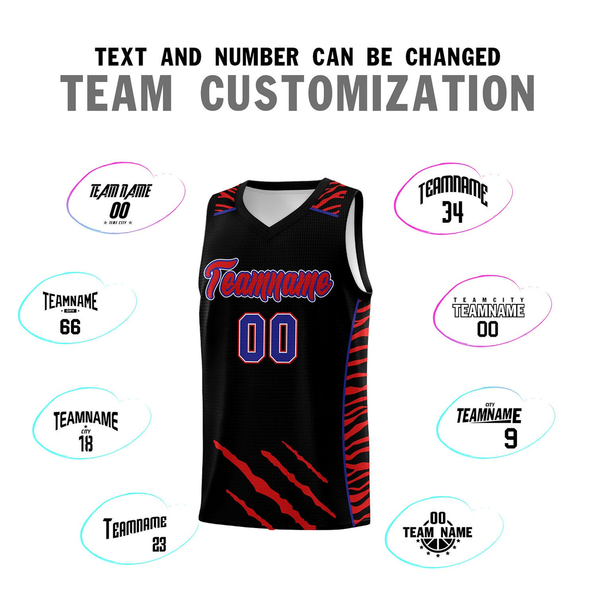 Custom Black Personalized Tiger Claw Pattern Sports Uniform Basketball Jersey