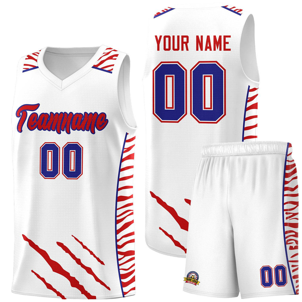 Custom White Personalized Tiger Claw Pattern Sports Uniform Basketball Jersey