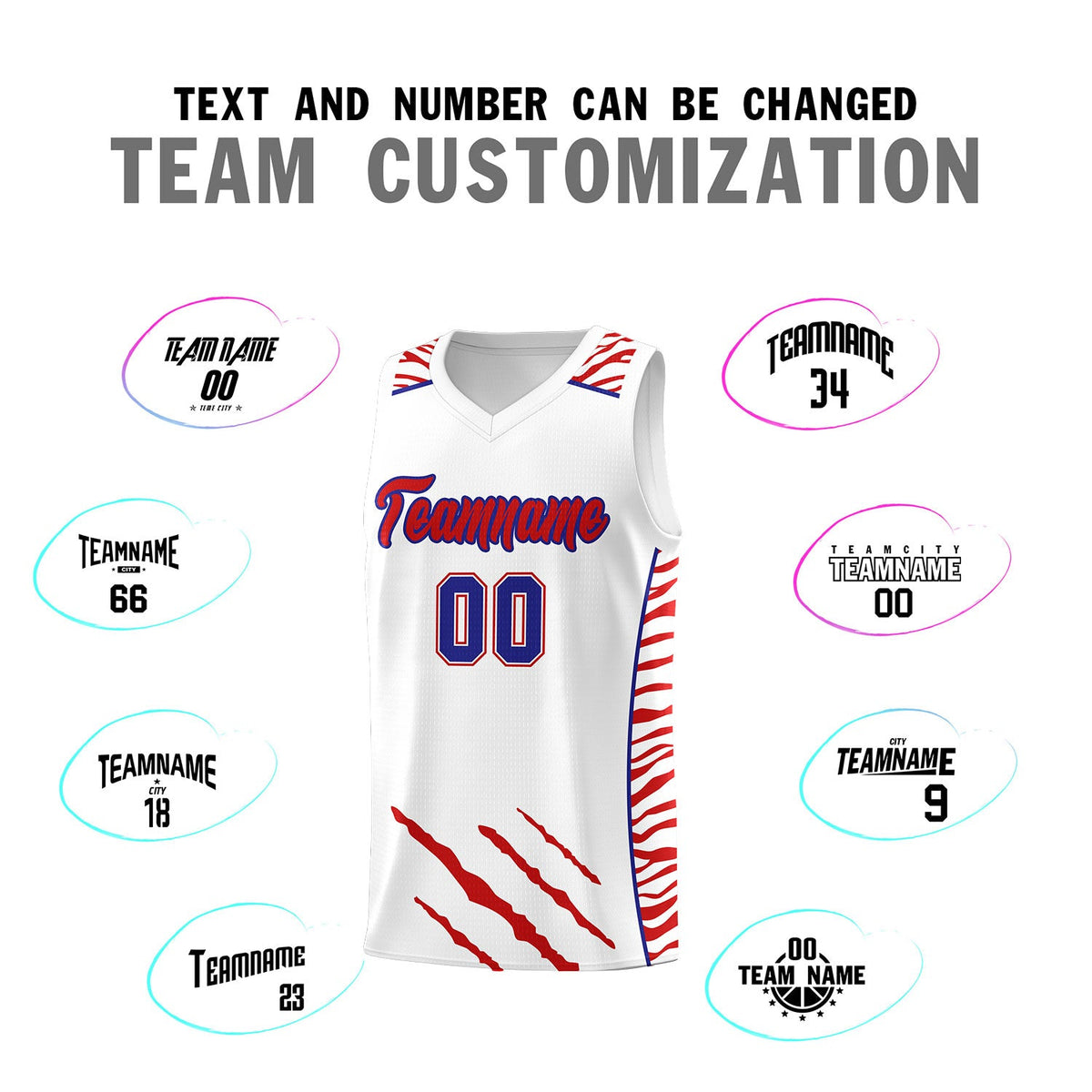 Custom White Personalized Tiger Claw Pattern Sports Uniform Basketball Jersey