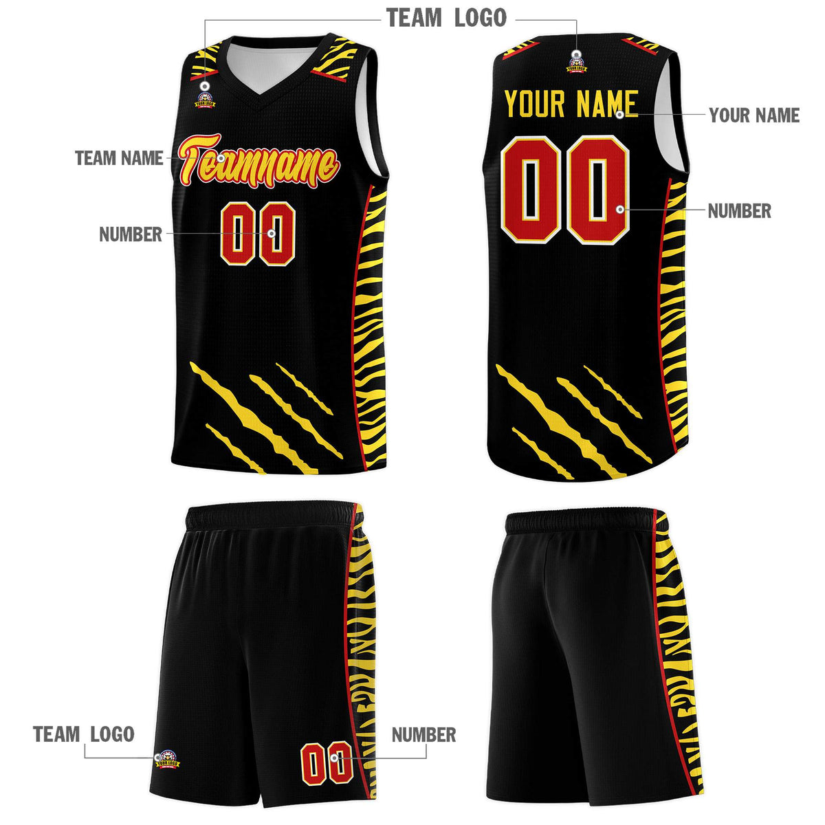Custom Black Personalized Tiger Claw Pattern Sports Uniform Basketball Jersey
