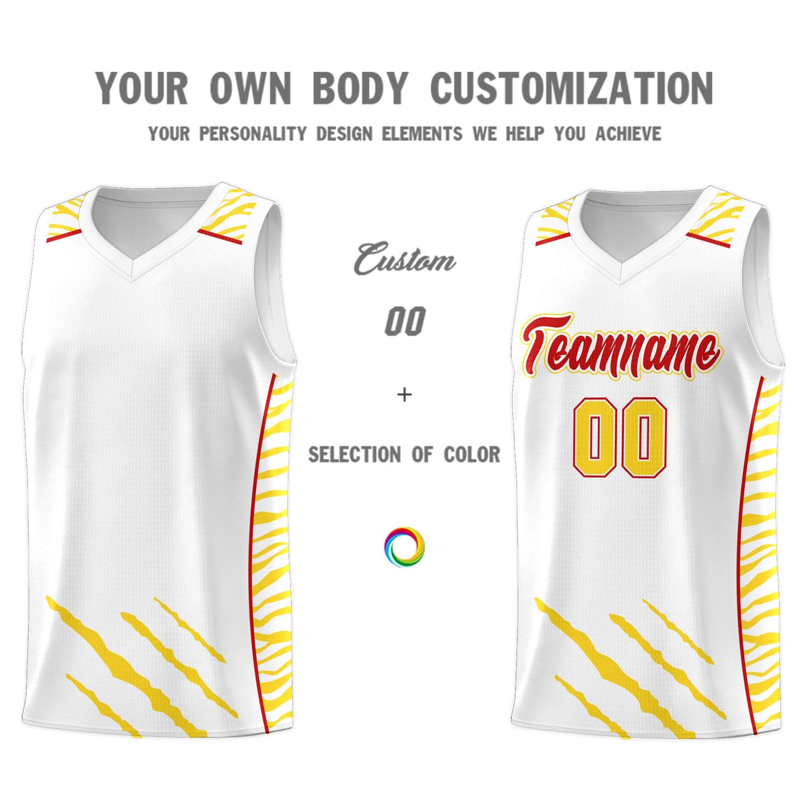 Custom White Personalized Tiger Claw Pattern Sports Uniform Basketball Jersey