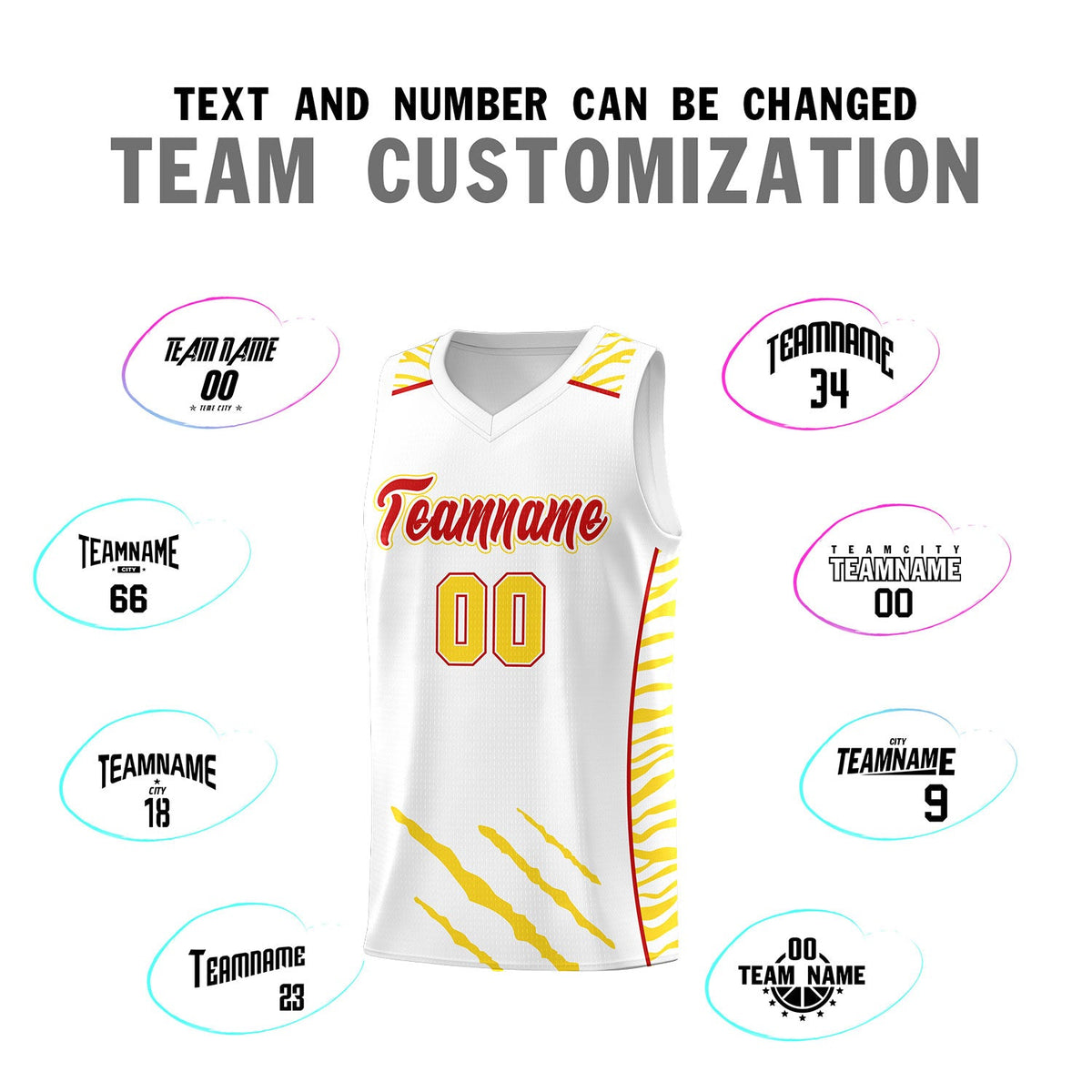 Custom White Personalized Tiger Claw Pattern Sports Uniform Basketball Jersey