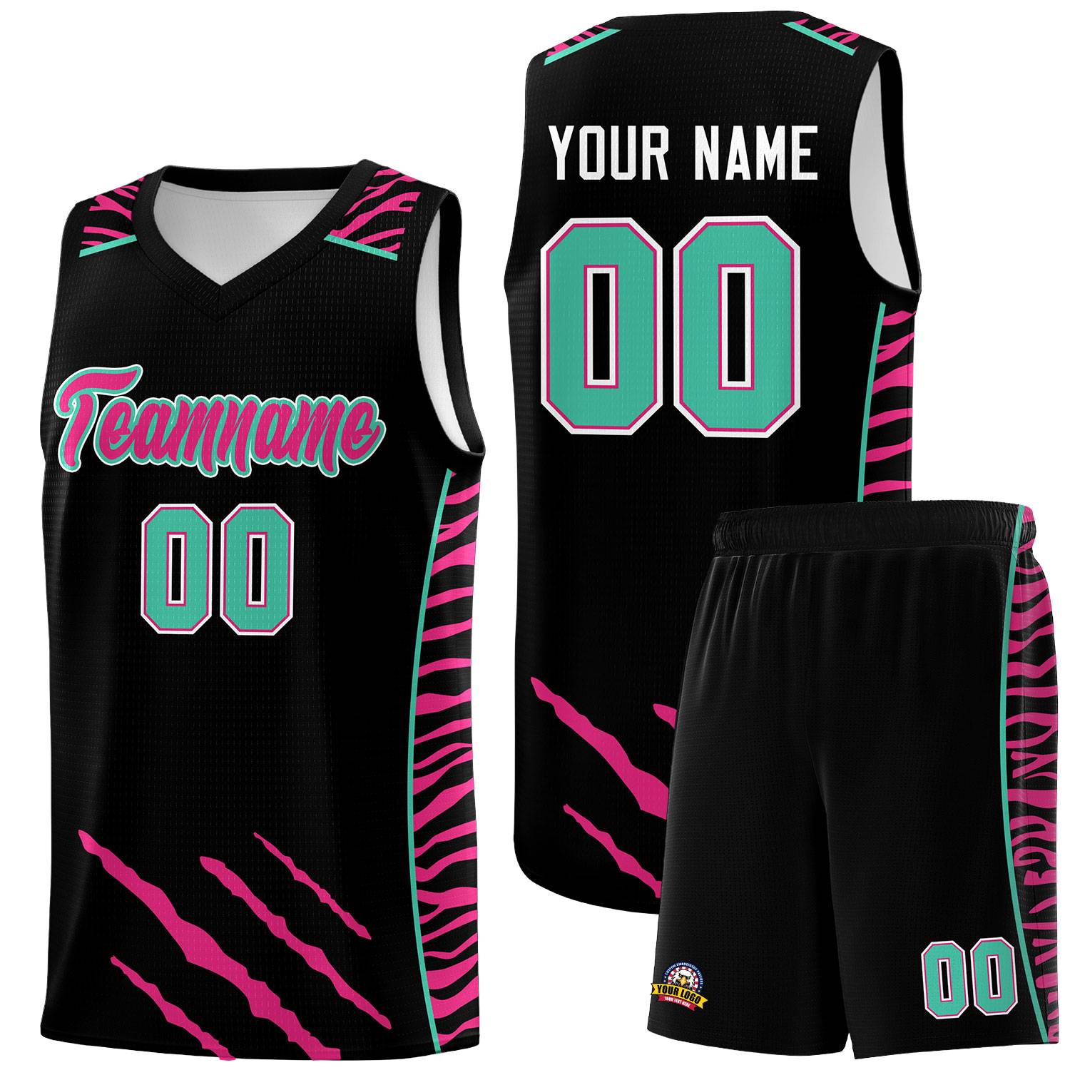 Custom Black Personalized Tiger Claw Pattern Sports Uniform Basketball Jersey