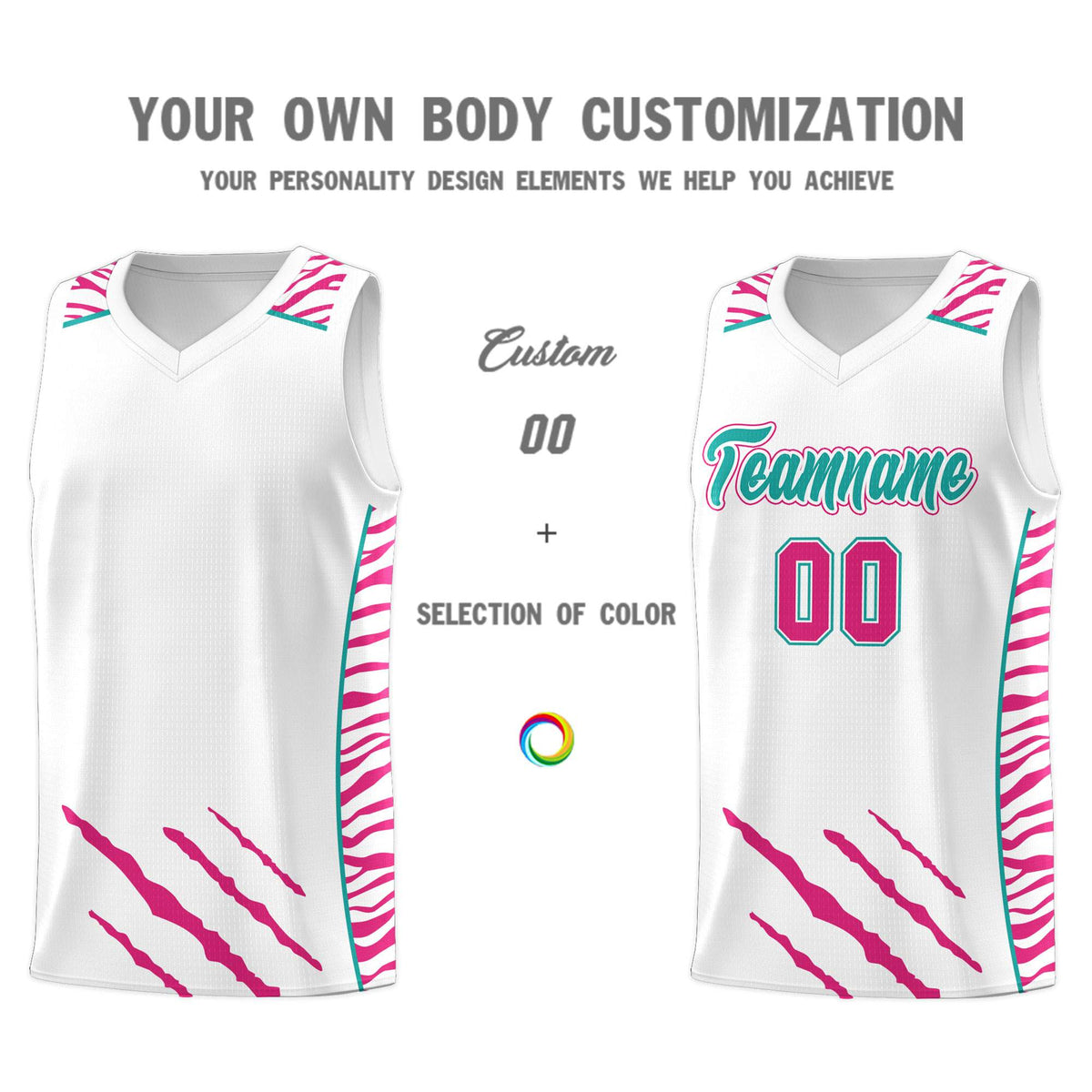 Custom White Personalized Tiger Claw Pattern Sports Uniform Basketball Jersey