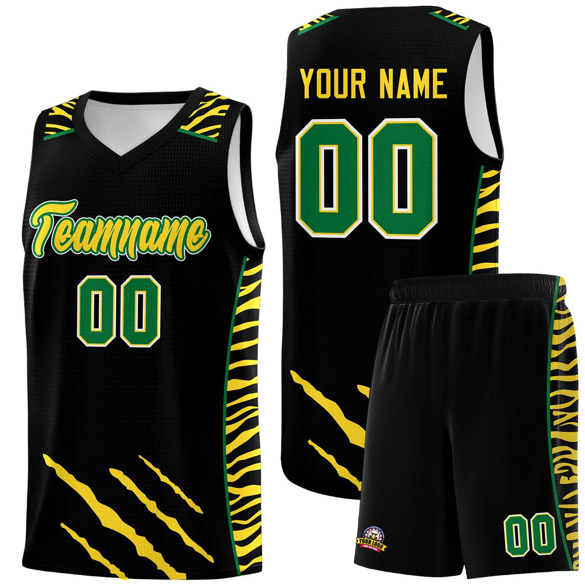 Custom Black Personalized Tiger Claw Pattern Sports Uniform Basketball Jersey