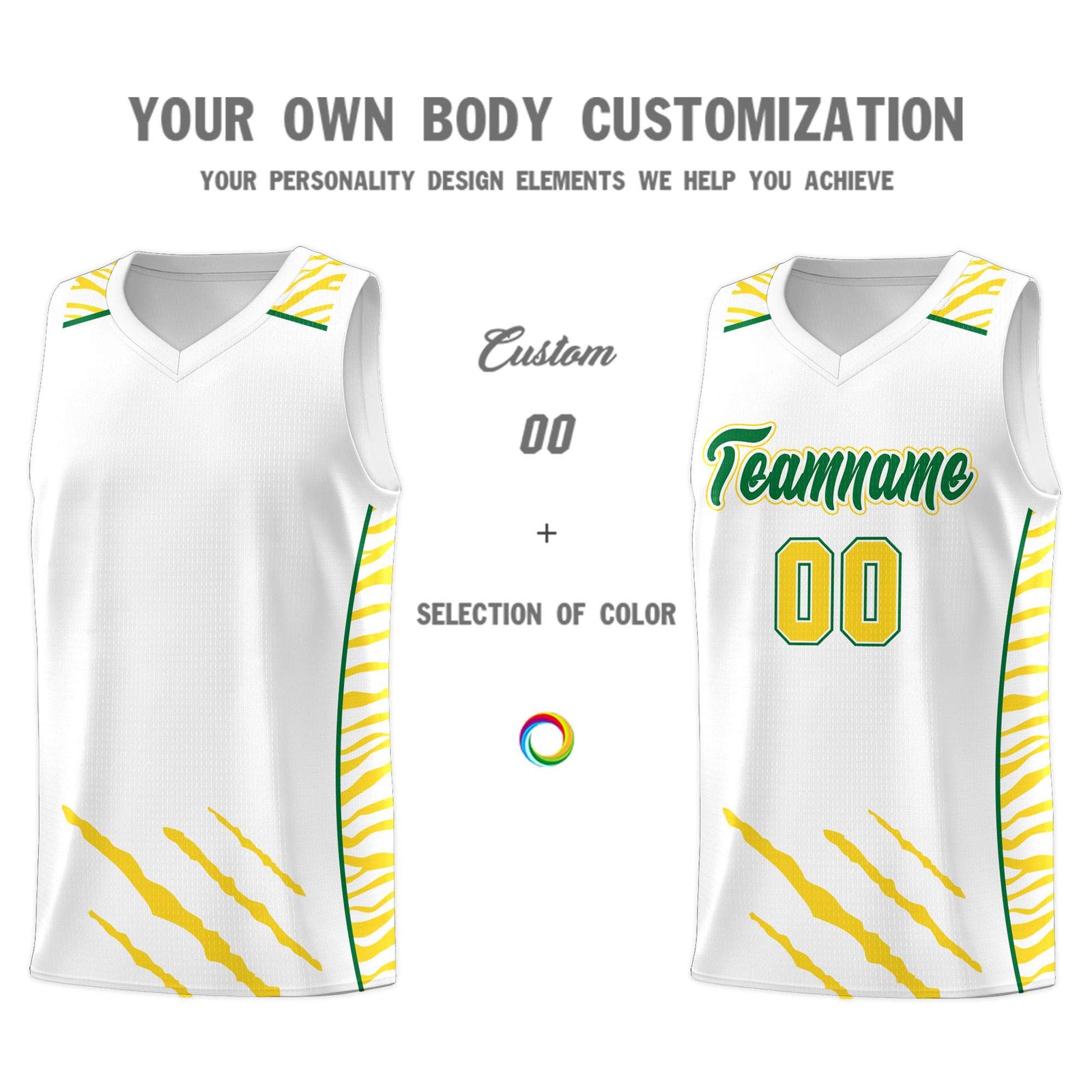 Custom White Personalized Tiger Claw Pattern Sports Uniform Basketball Jersey