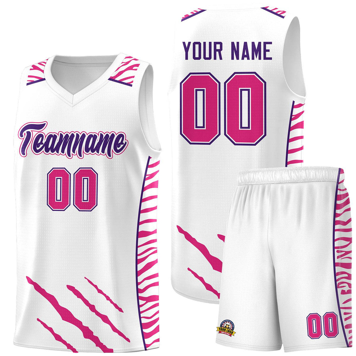 Custom White Personalized Tiger Claw Pattern Sports Uniform Basketball Jersey