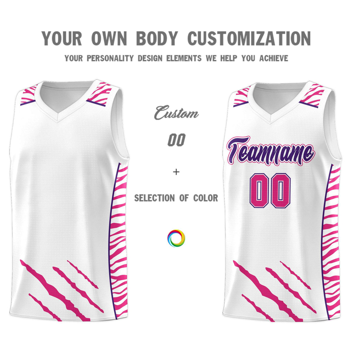 Custom White Personalized Tiger Claw Pattern Sports Uniform Basketball Jersey