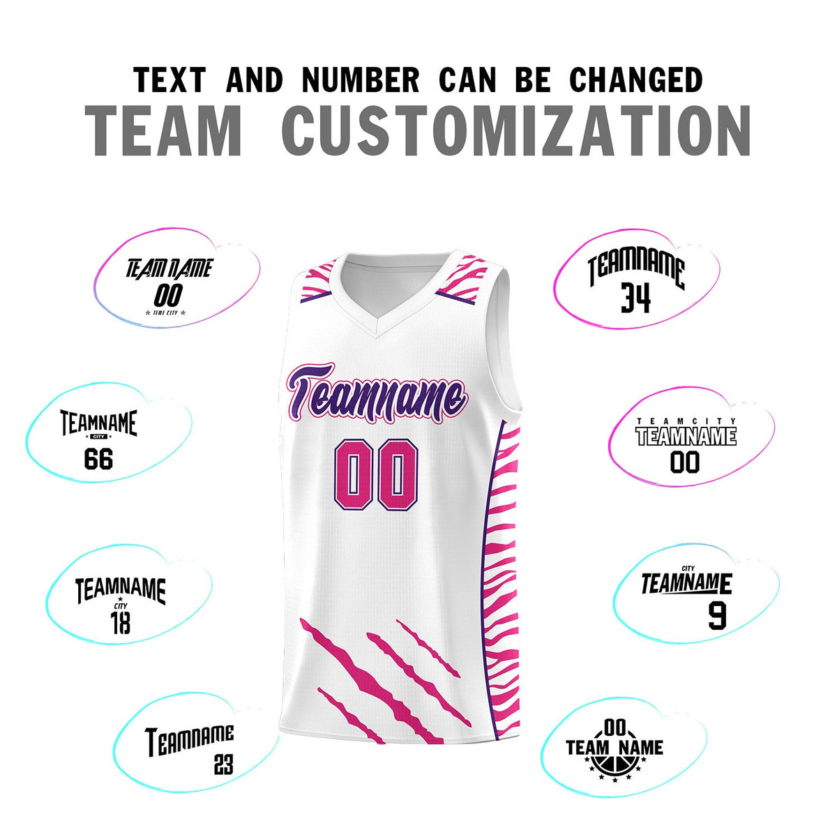 Custom White Personalized Tiger Claw Pattern Sports Uniform Basketball Jersey