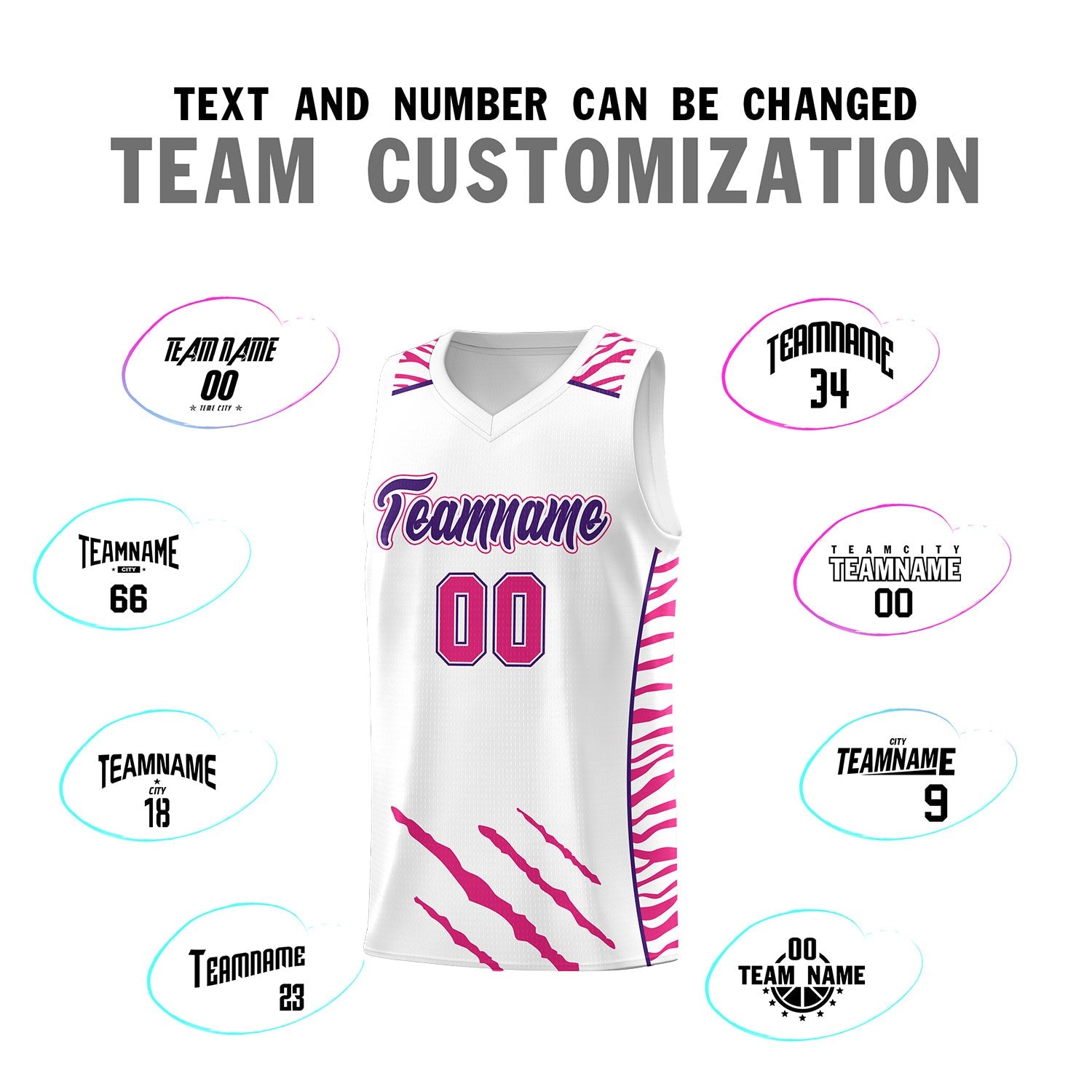 Custom White Personalized Tiger Claw Pattern Sports Uniform Basketball Jersey