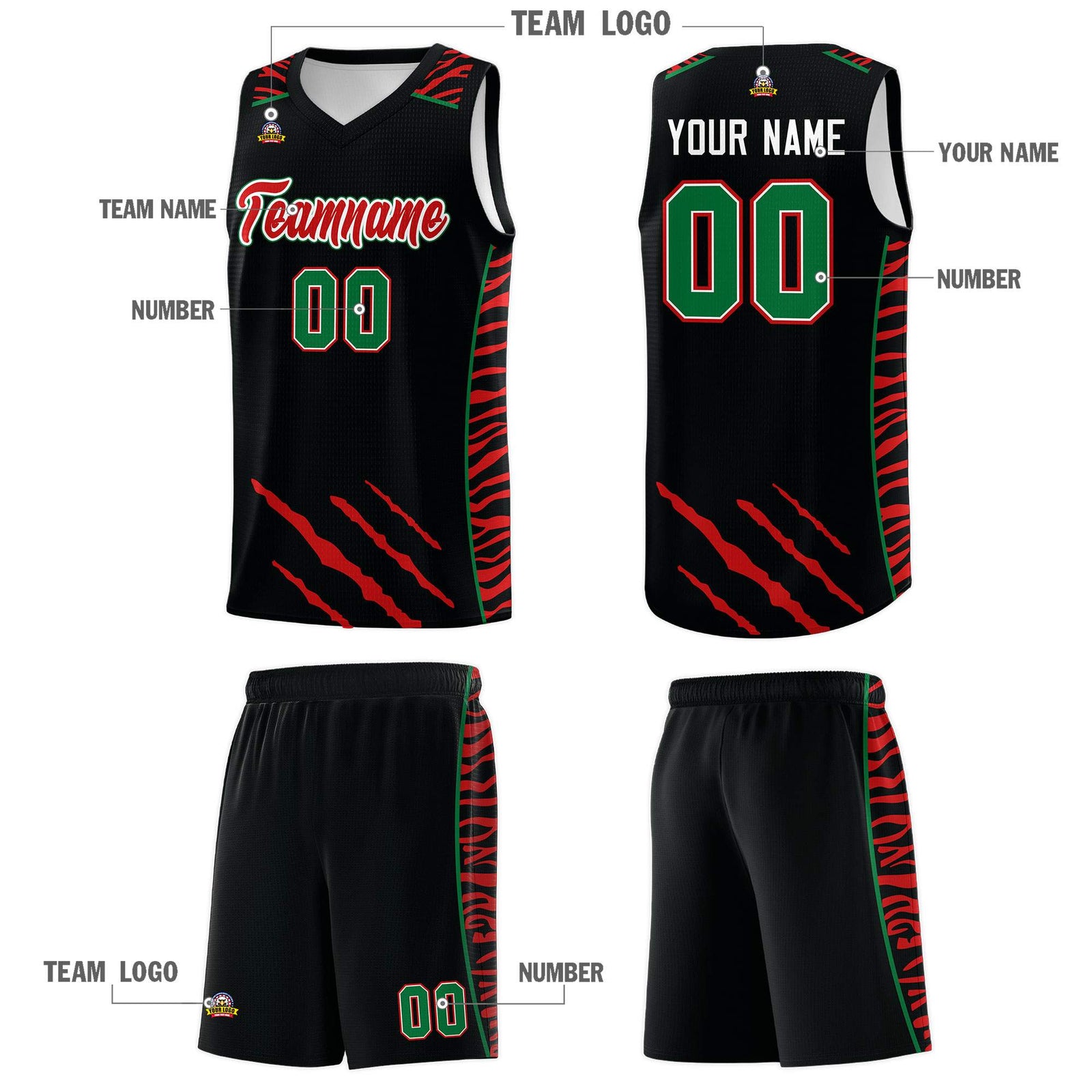 Custom Black Personalized Tiger Claw Pattern Sports Uniform Basketball Jersey