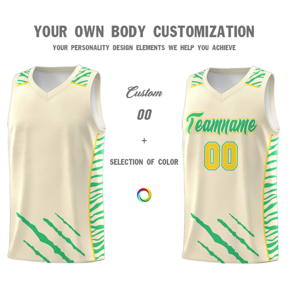 Custom Cream Personalized Tiger Claw Pattern Sports Uniform Basketball Jersey