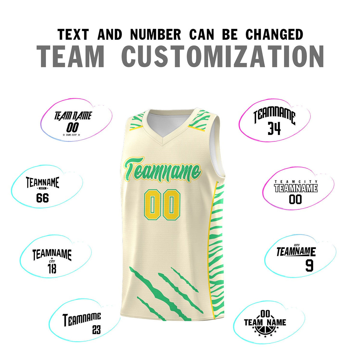 Custom Cream Personalized Tiger Claw Pattern Sports Uniform Basketball Jersey