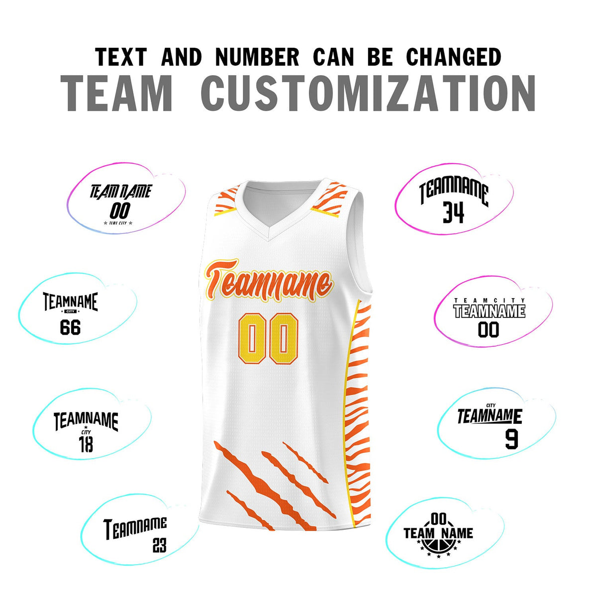 Custom White Personalized Tiger Claw Pattern Sports Uniform Basketball Jersey