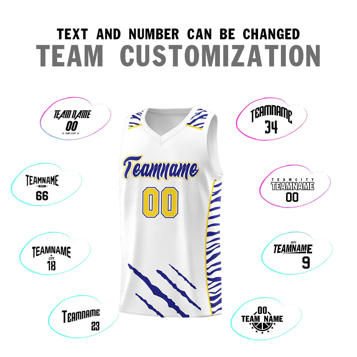 Custom White Personalized Tiger Claw Pattern Sports Uniform Basketball Jersey