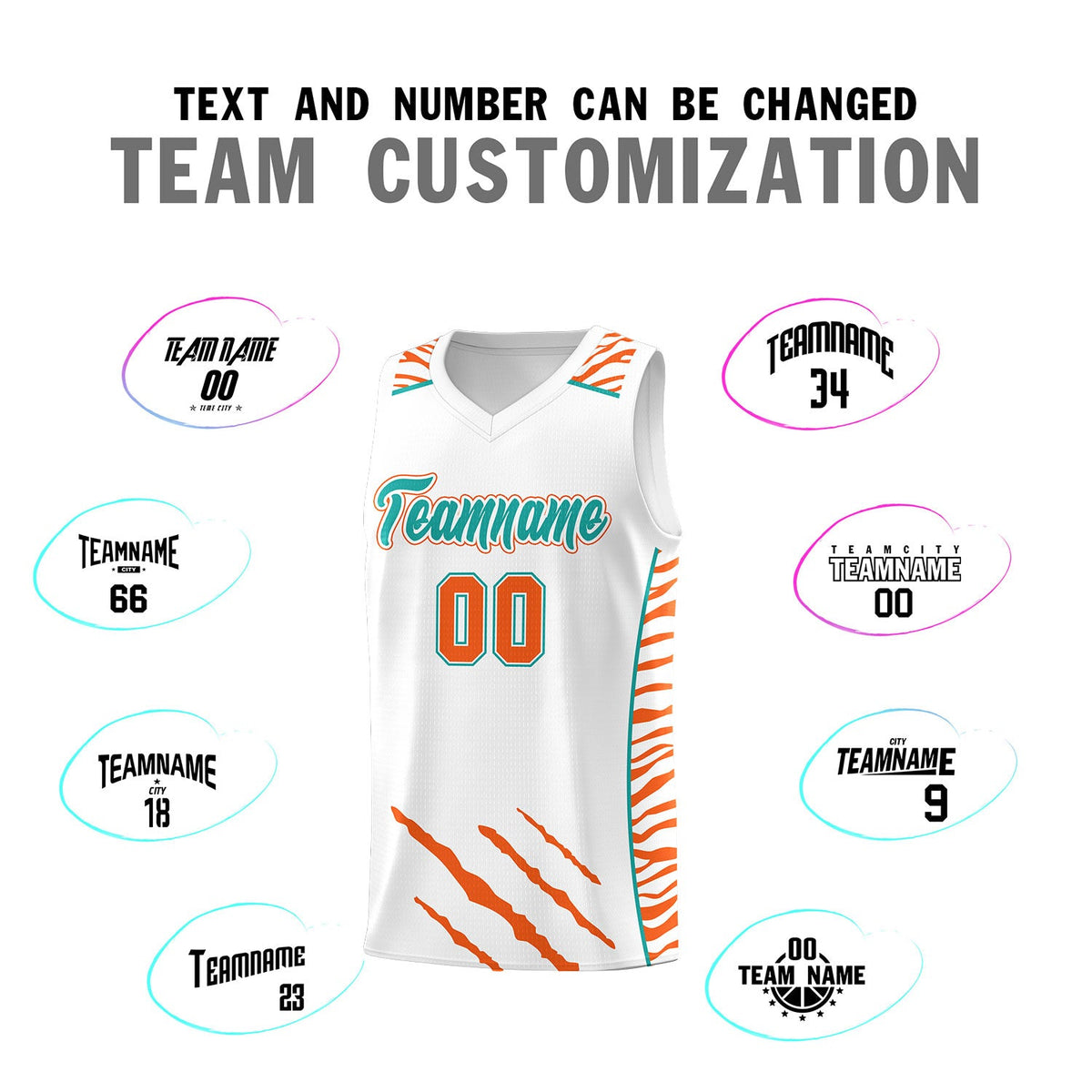 Custom White Personalized Tiger Claw Pattern Sports Uniform Basketball Jersey