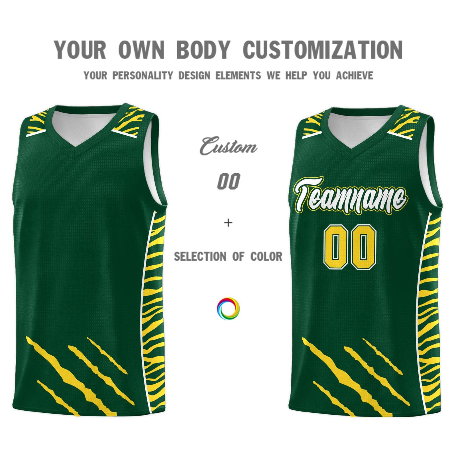 Custom Green Personalized Tiger Claw Pattern Sports Uniform Basketball Jersey
