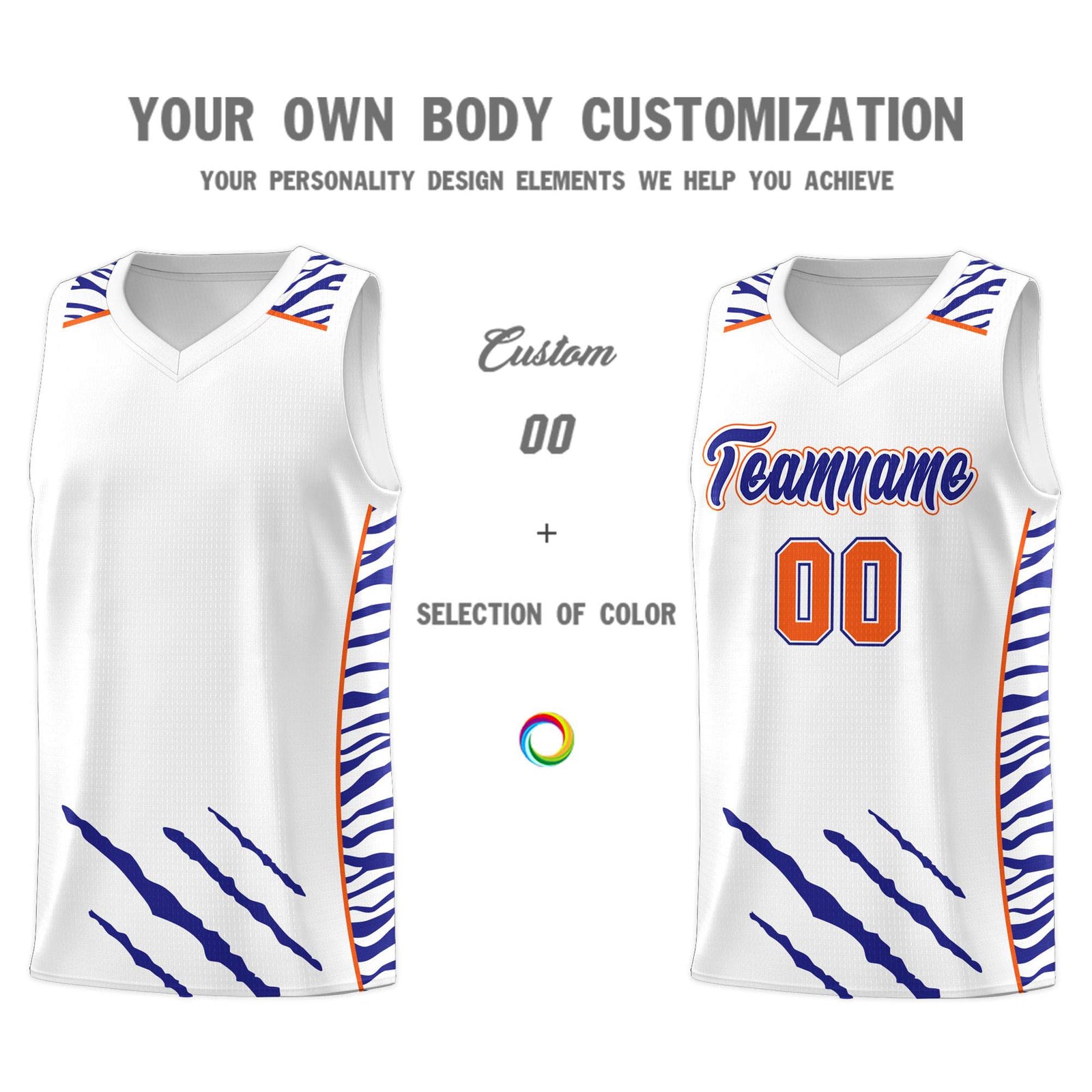Custom White Personalized Tiger Claw Pattern Sports Uniform Basketball Jersey