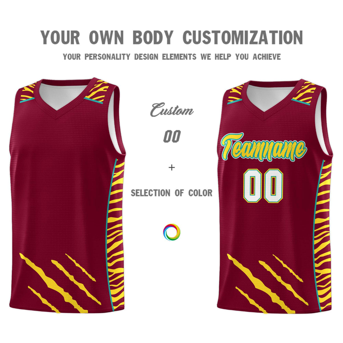 Custom Crimson Personalized Tiger Claw Pattern Sports Uniform Basketball Jersey