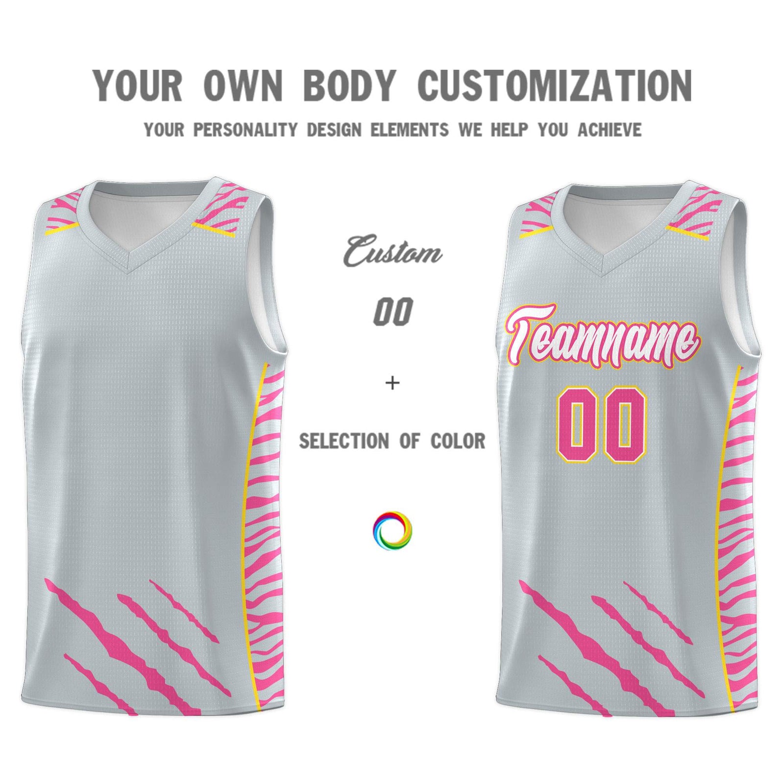 Custom Silver Personalized Tiger Claw Pattern Sports Uniform Basketball Jersey