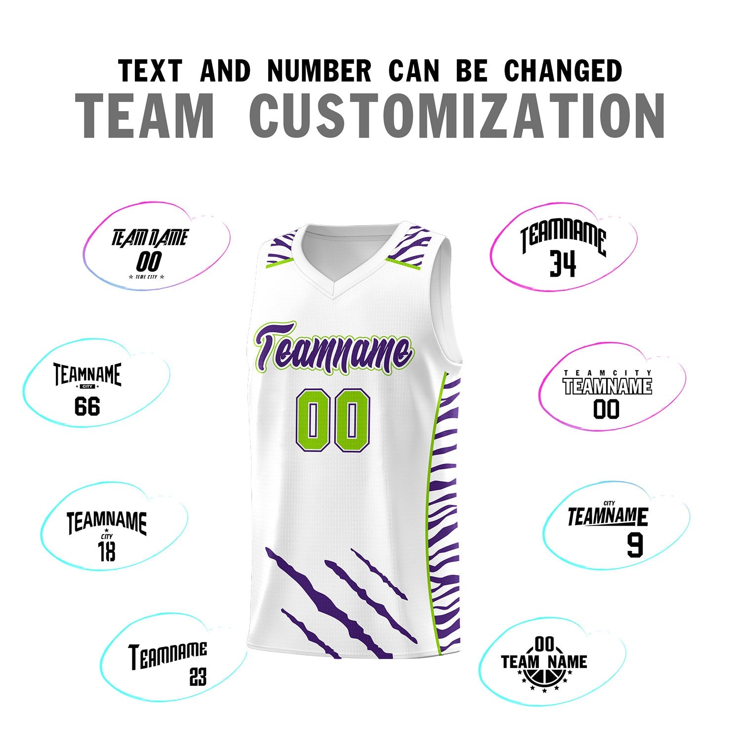 Custom White Personalized Tiger Claw Pattern Sports Uniform Basketball Jersey