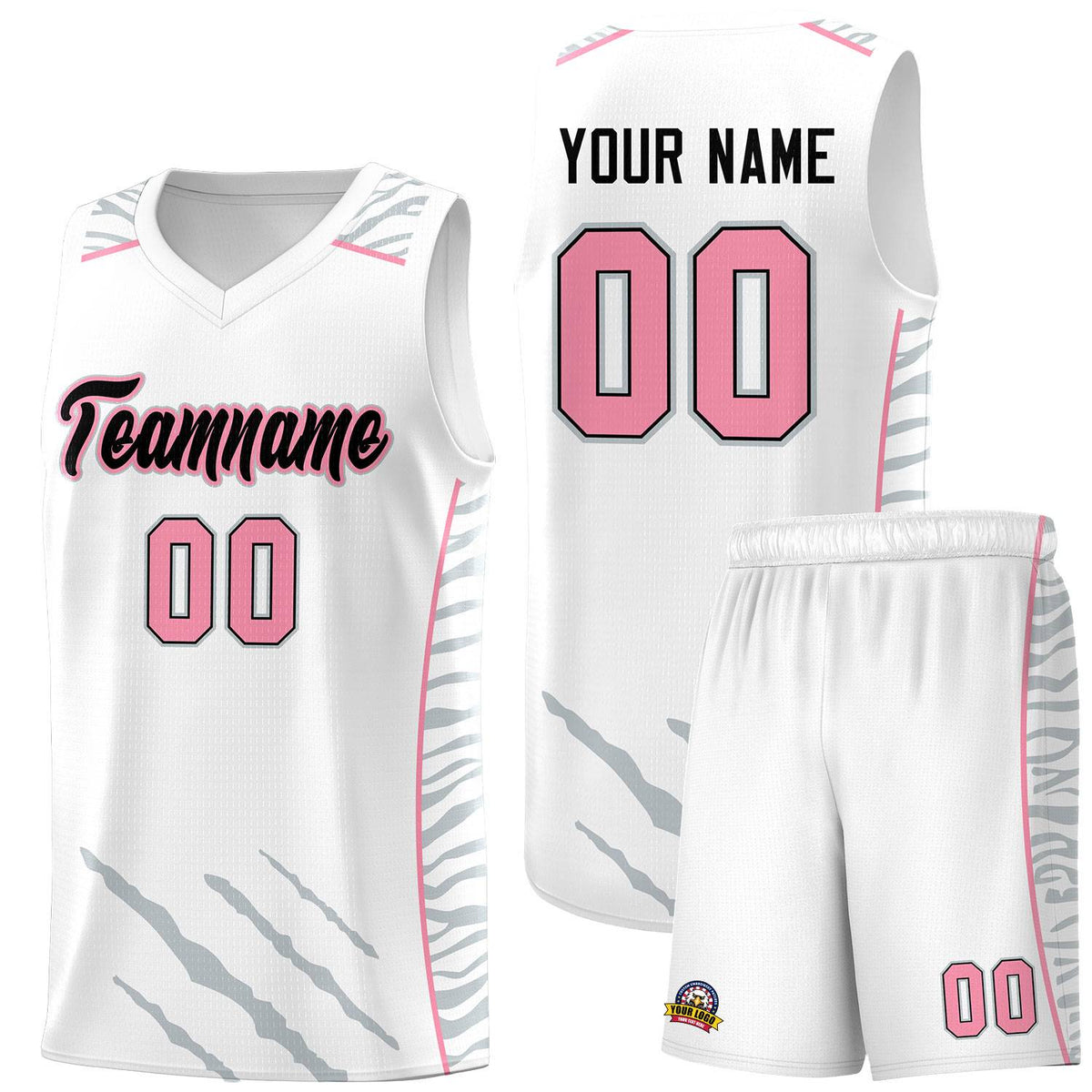 Custom White Personalized Tiger Claw Pattern Sports Uniform Basketball Jersey