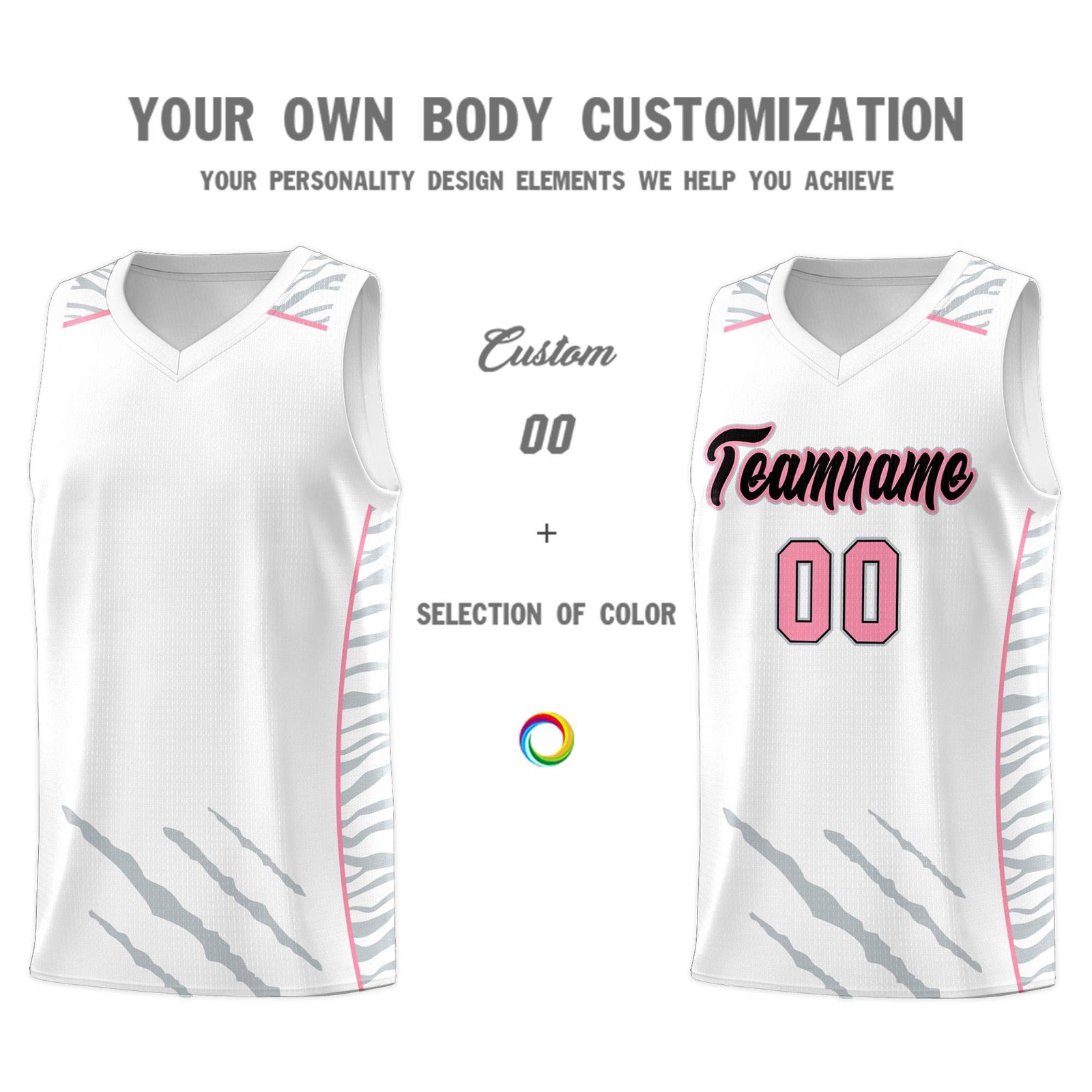 Custom White Personalized Tiger Claw Pattern Sports Uniform Basketball Jersey