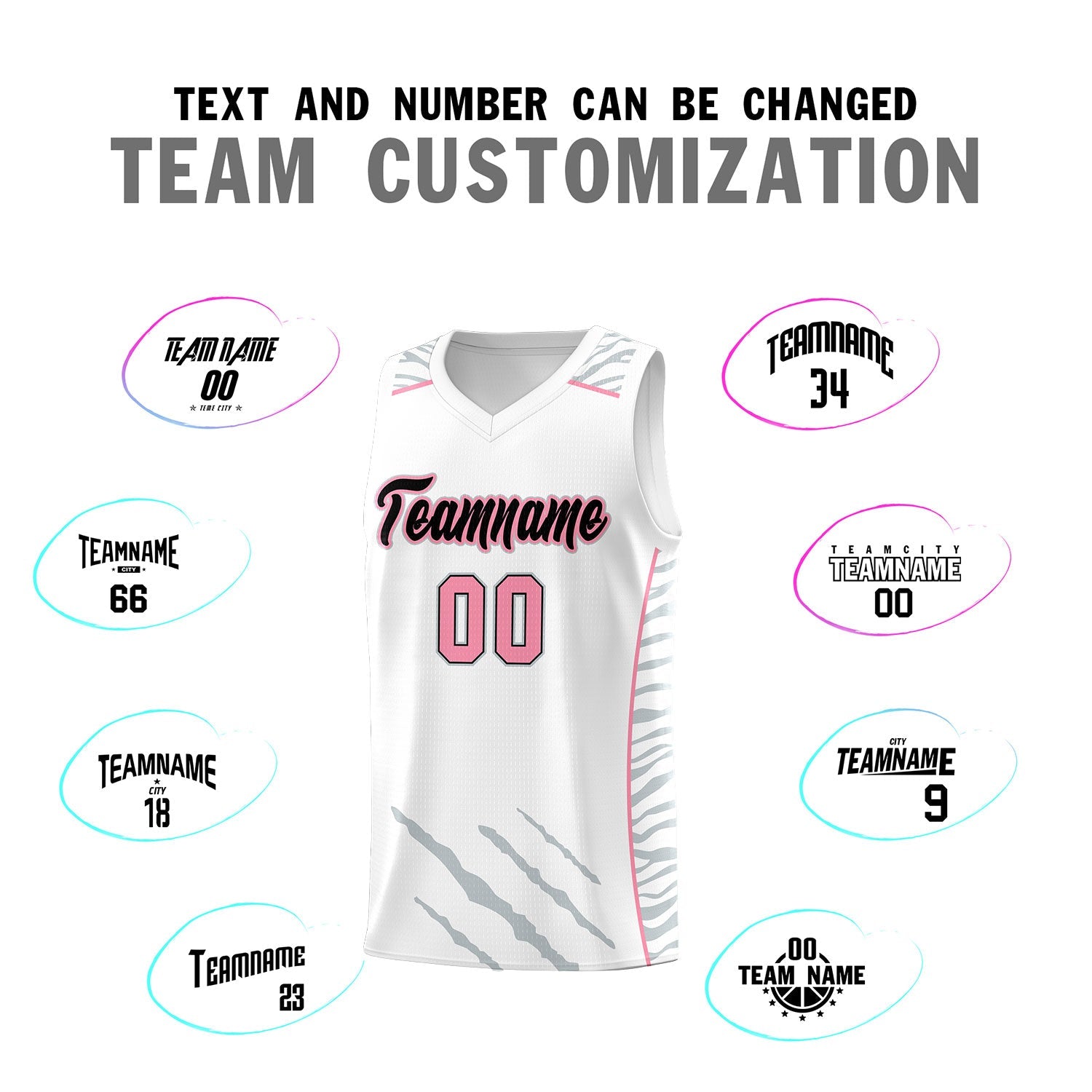 Custom White Personalized Tiger Claw Pattern Sports Uniform Basketball Jersey