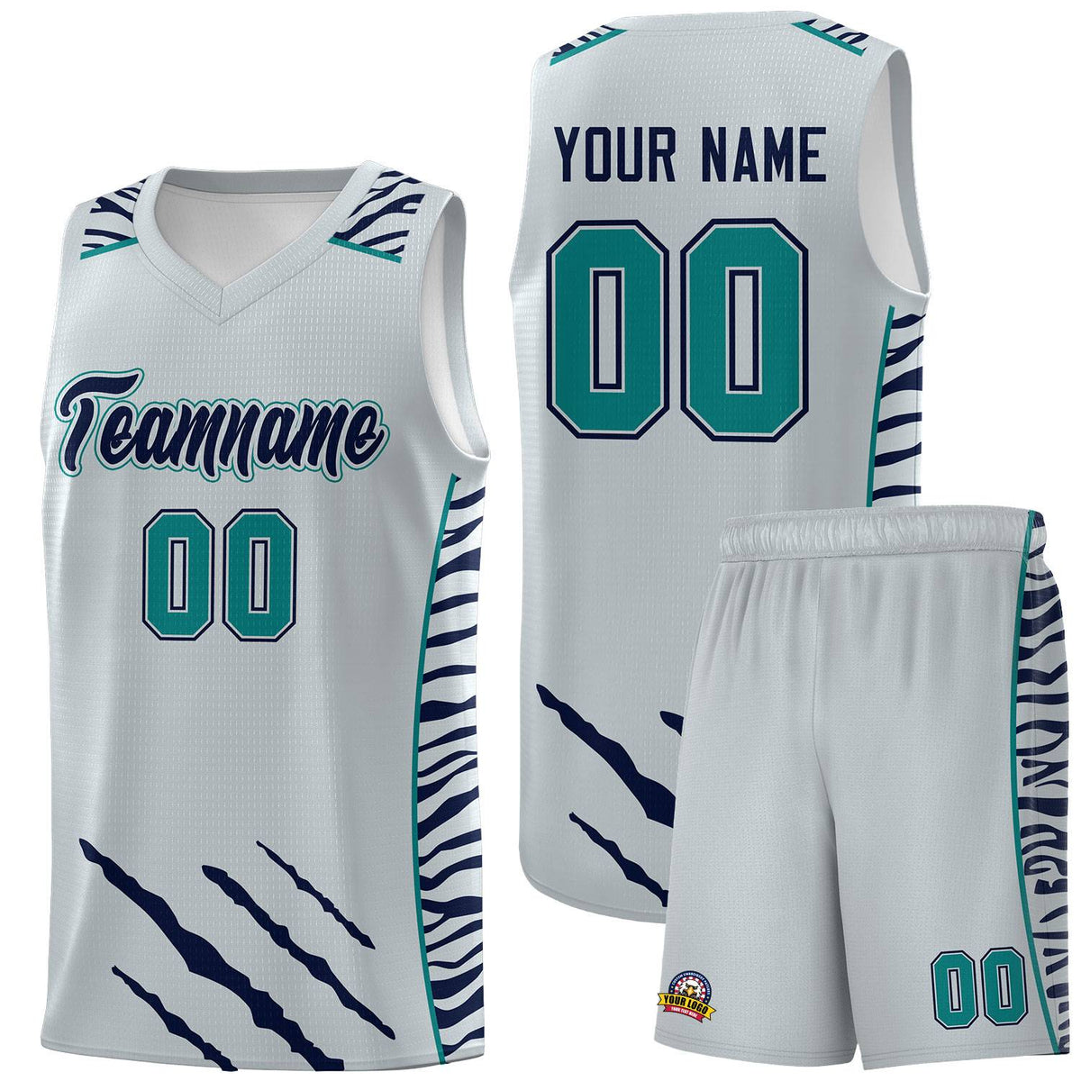 Custom Silver Personalized Tiger Claw Pattern Sports Uniform Basketball Jersey