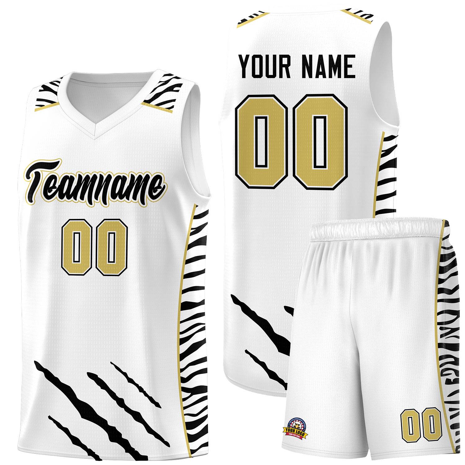 Custom White Personalized Tiger Claw Pattern Sports Uniform Basketball Jersey