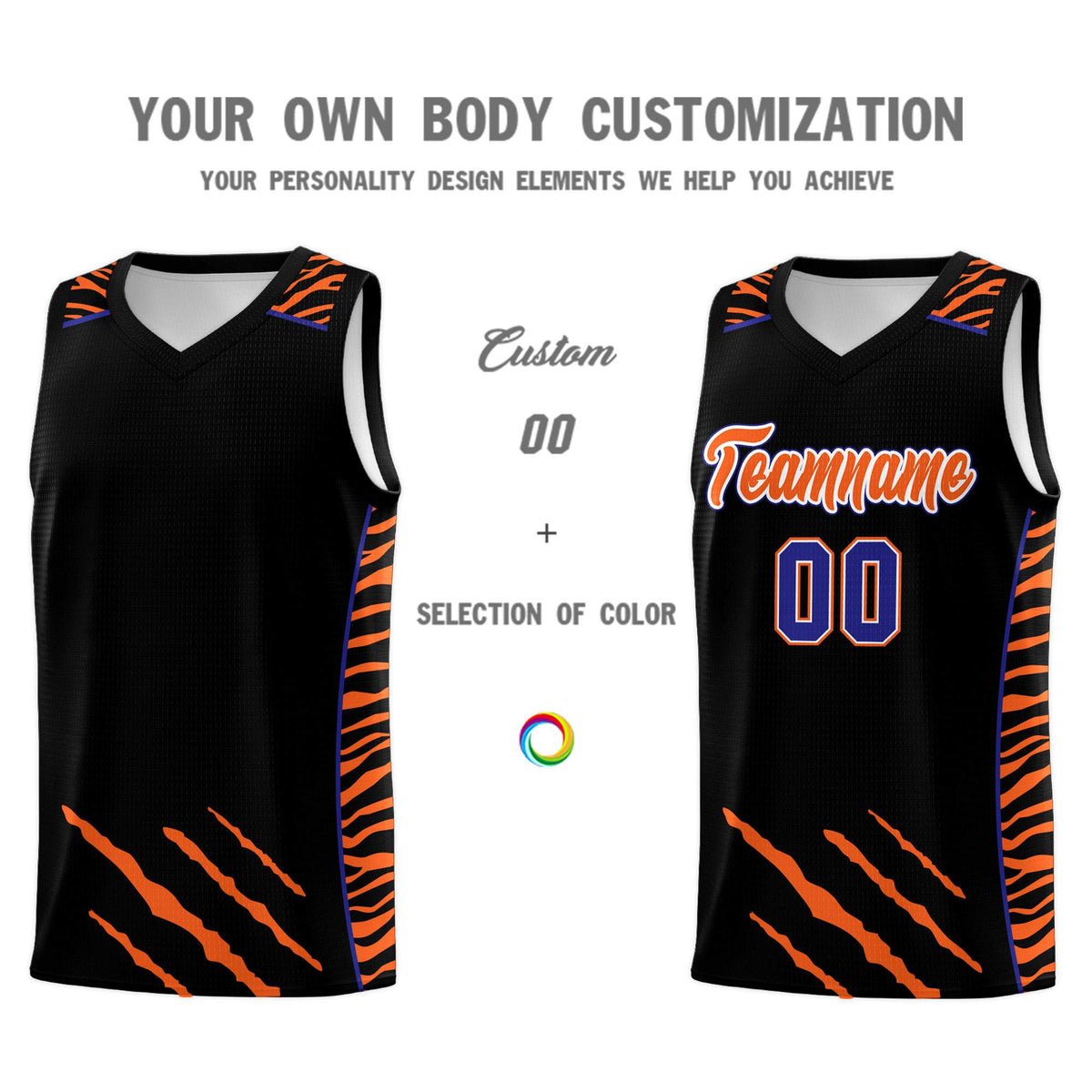 Custom Black Personalized Tiger Claw Pattern Sports Uniform Basketball Jersey