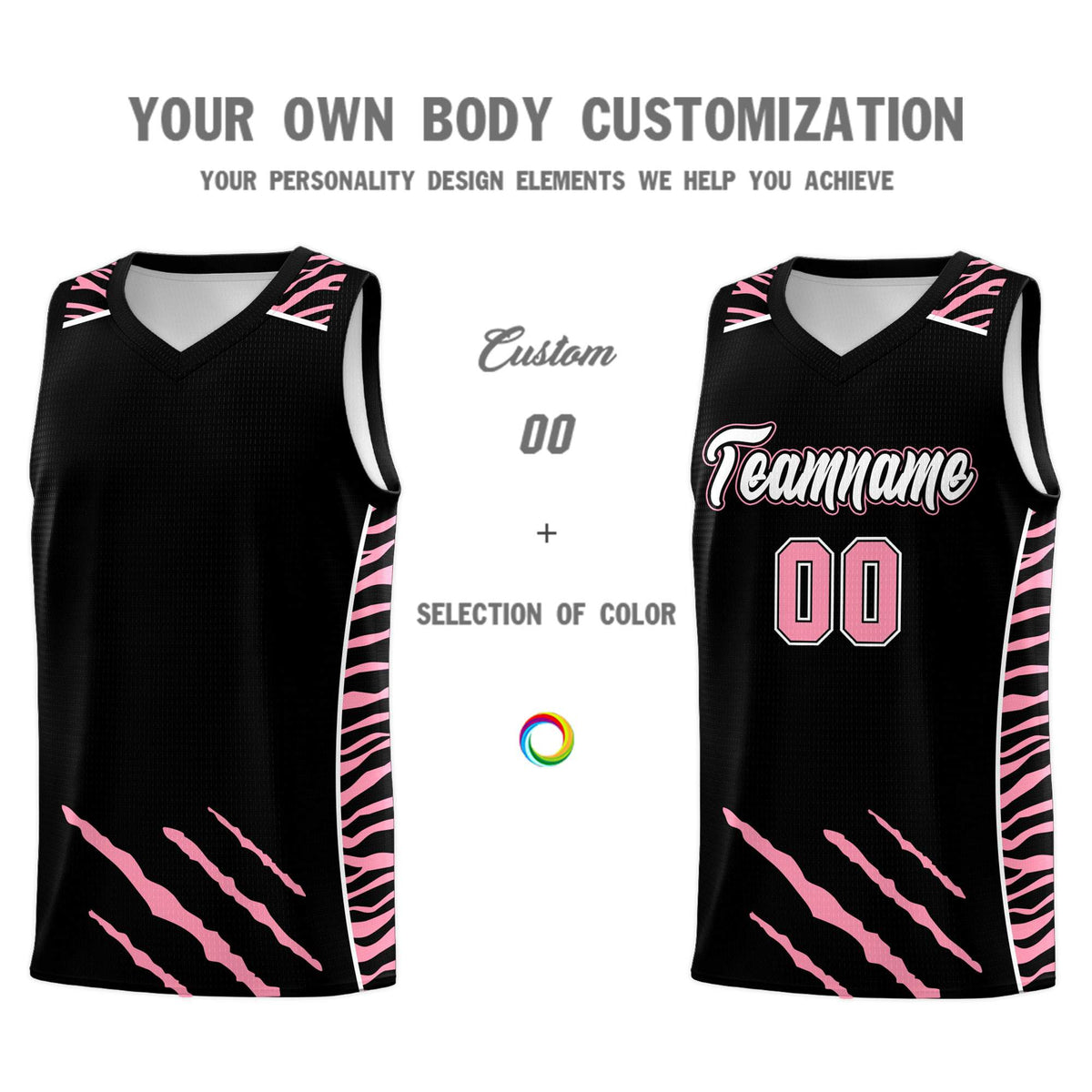 Custom Black Personalized Tiger Claw Pattern Sports Uniform Basketball Jersey
