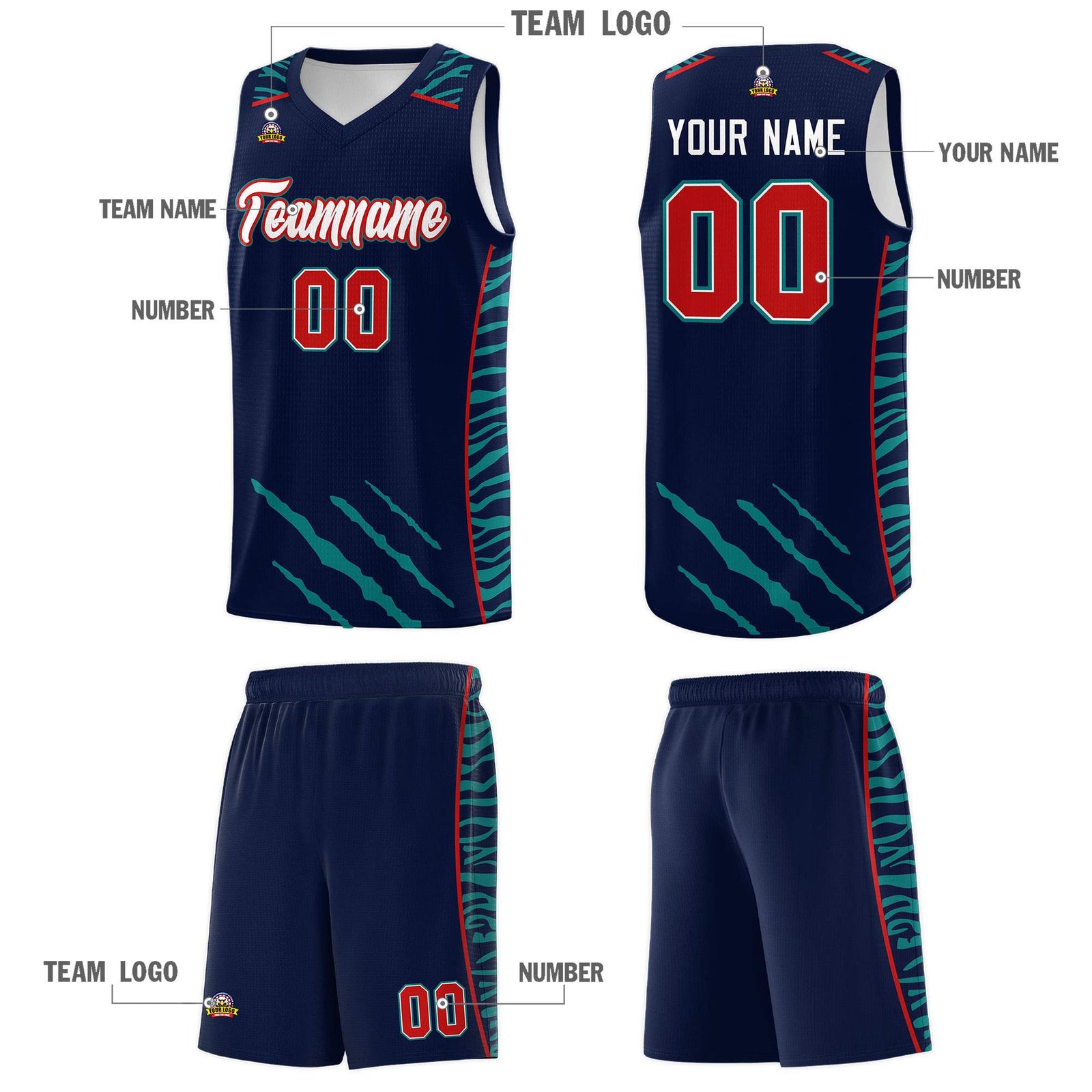 Custom Navy Personalized Tiger Claw Pattern Sports Uniform Basketball Jersey