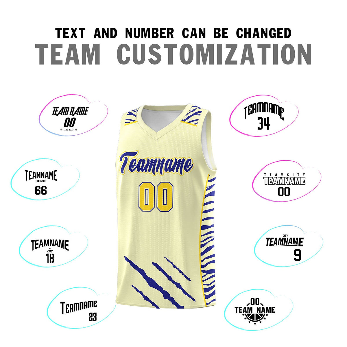 Custom Cream Personalized Tiger Claw Pattern Sports Uniform Basketball Jersey