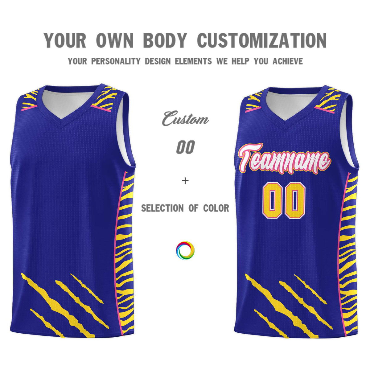 Custom Royal Personalized Tiger Claw Pattern Sports Uniform Basketball Jersey