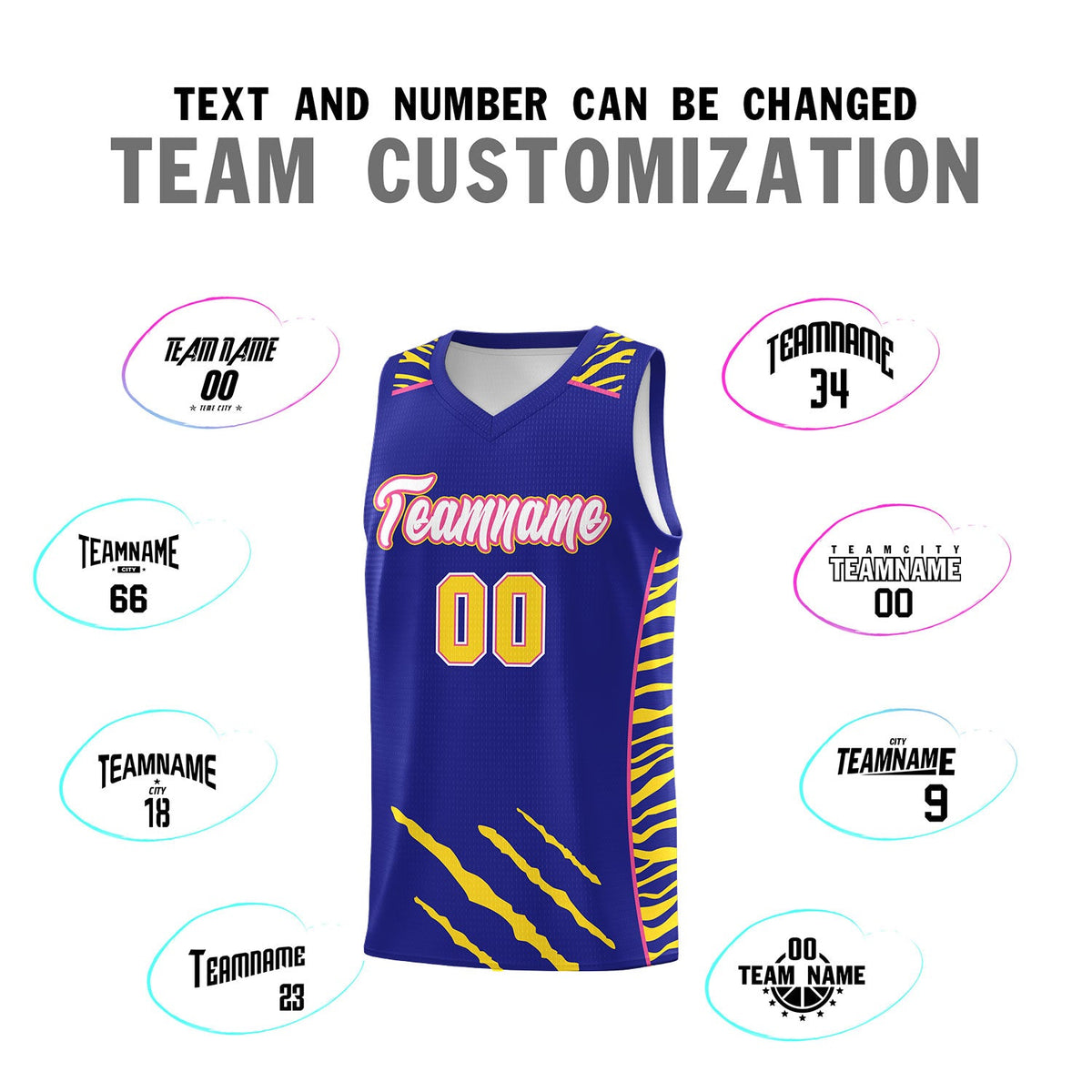 Custom Royal Personalized Tiger Claw Pattern Sports Uniform Basketball Jersey