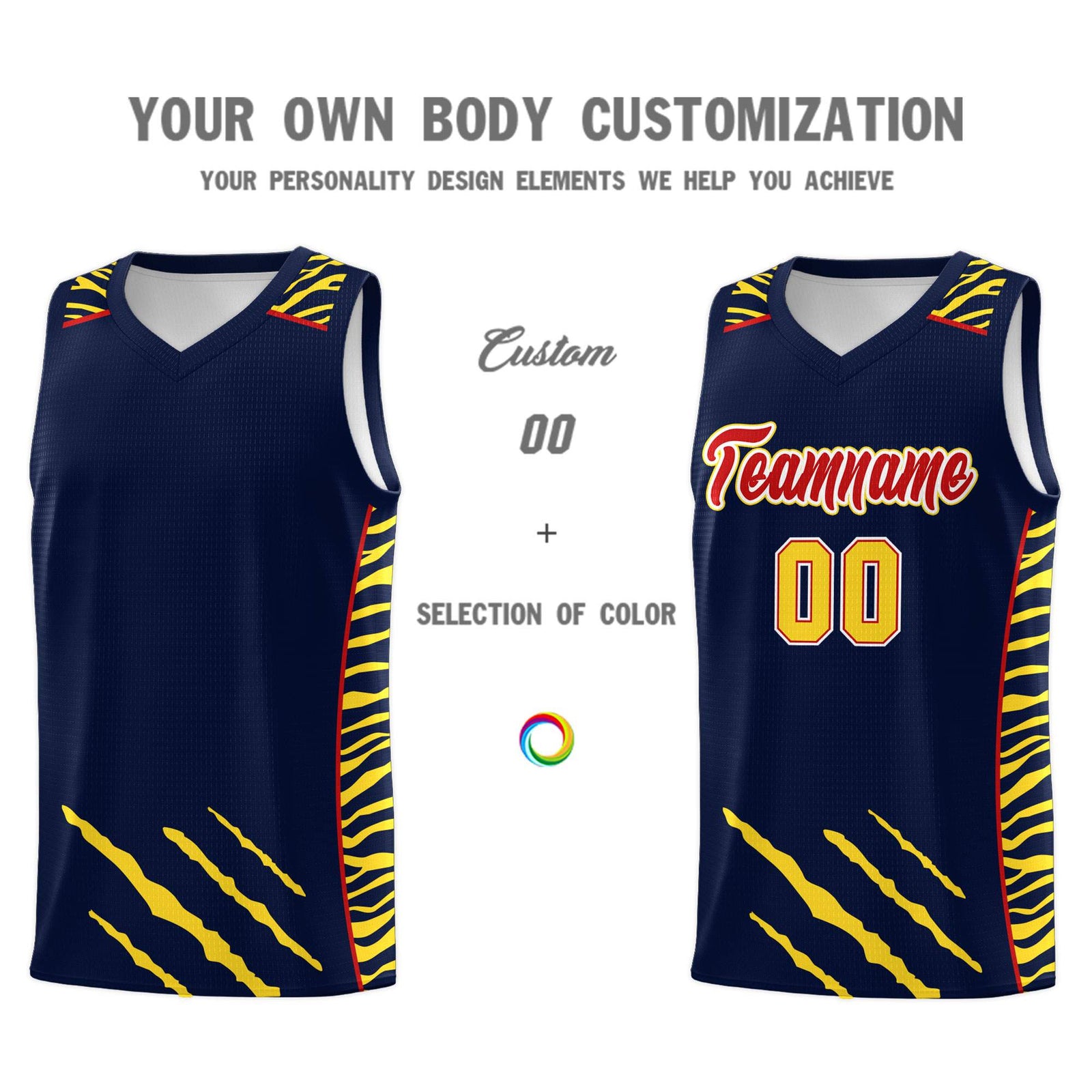 Custom Navy Personalized Tiger Claw Pattern Sports Uniform Basketball Jersey