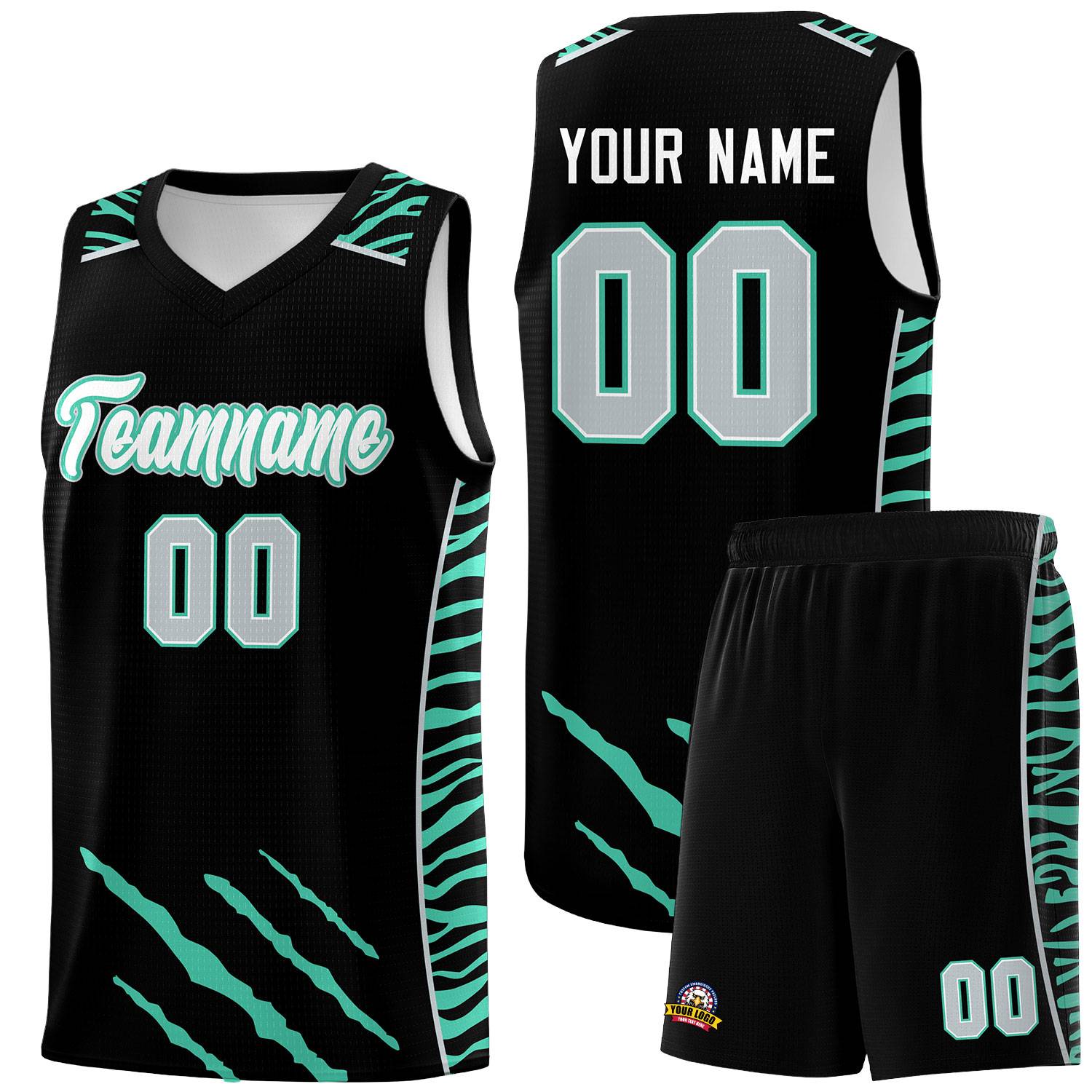 Custom Black Personalized Tiger Claw Pattern Sports Uniform Basketball Jersey