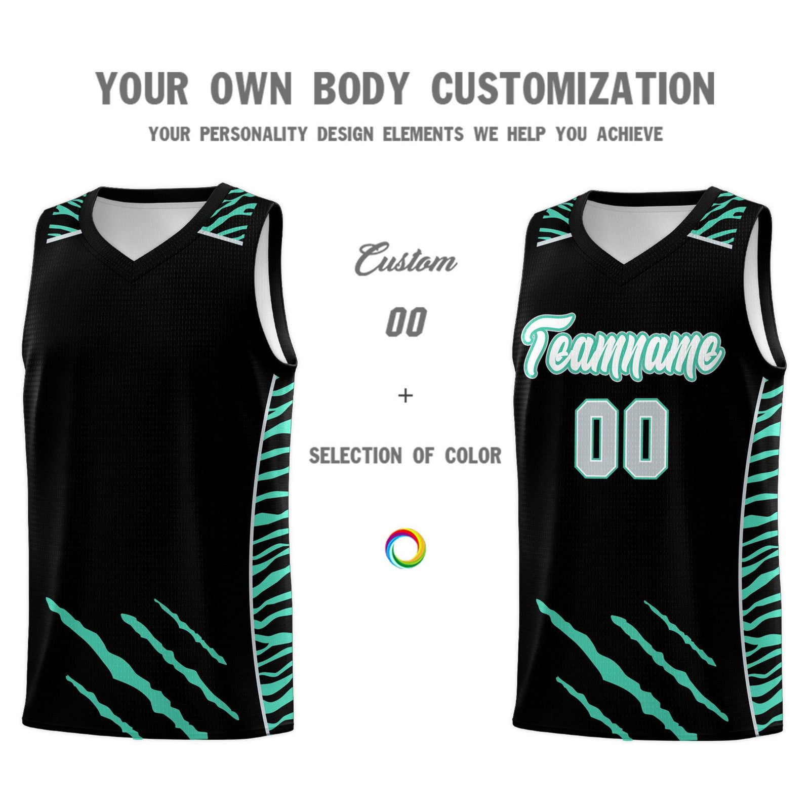 Custom Black Personalized Tiger Claw Pattern Sports Uniform Basketball Jersey