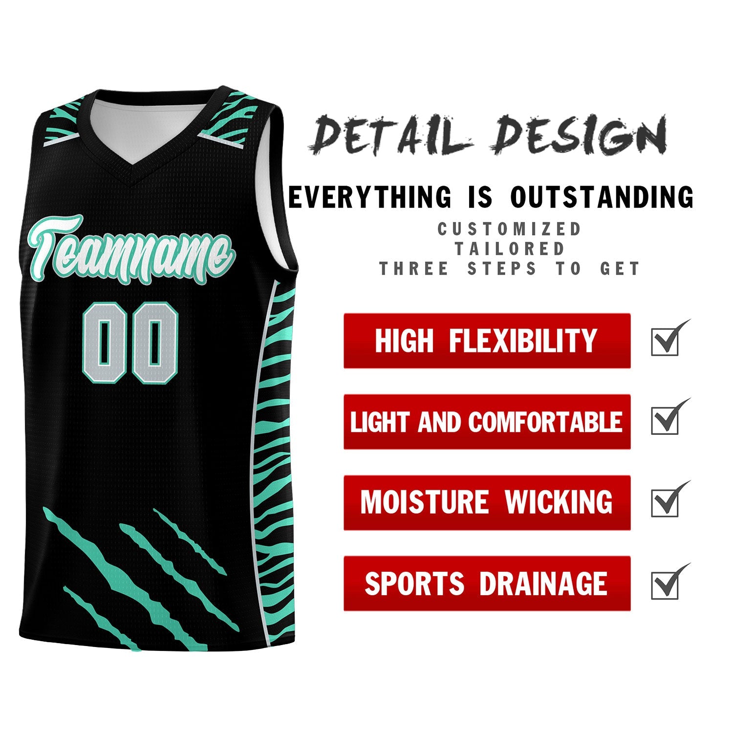 Custom Black Personalized Tiger Claw Pattern Sports Uniform Basketball Jersey