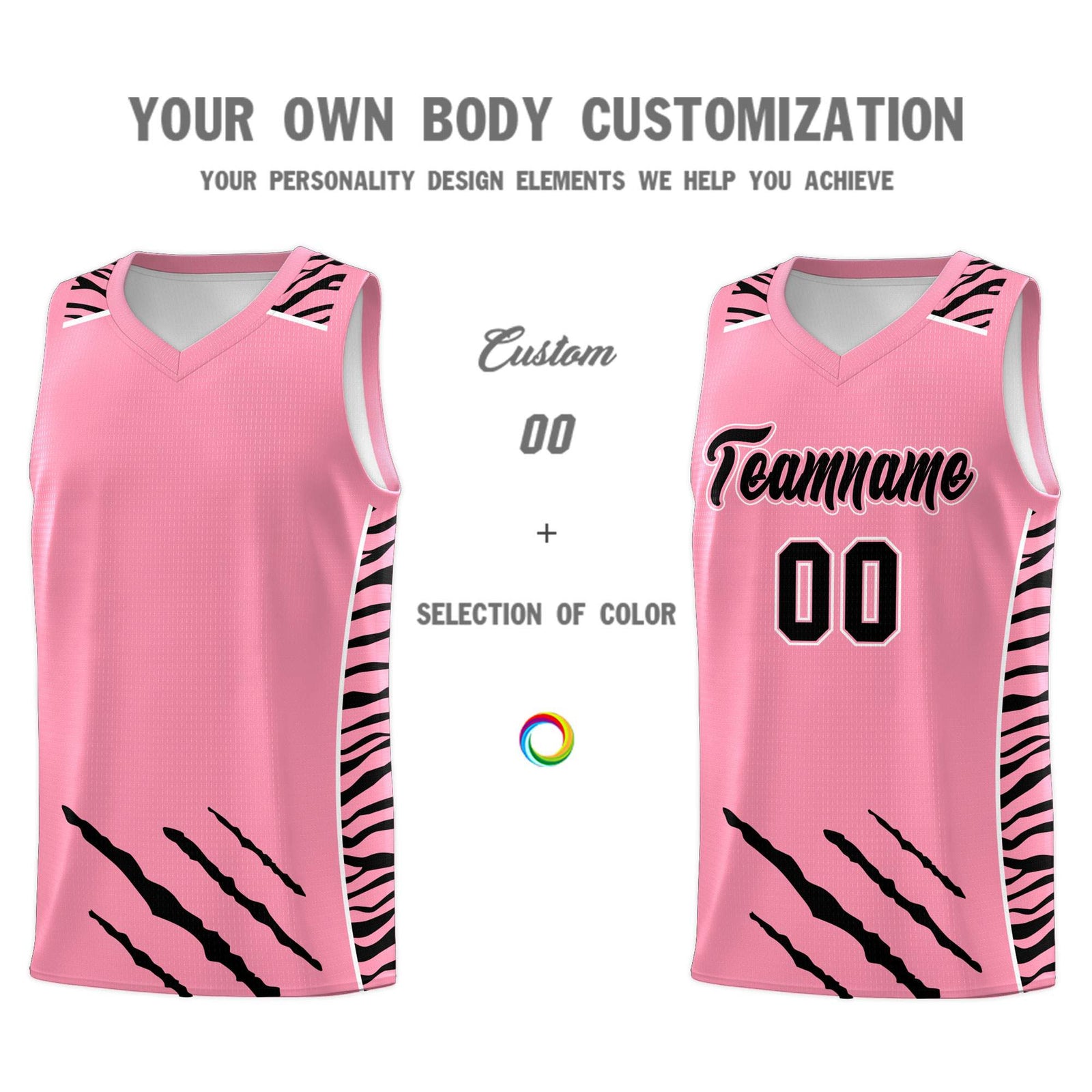 Custom Light Pink Personalized Tiger Claw Pattern Sports Uniform Basketball Jersey