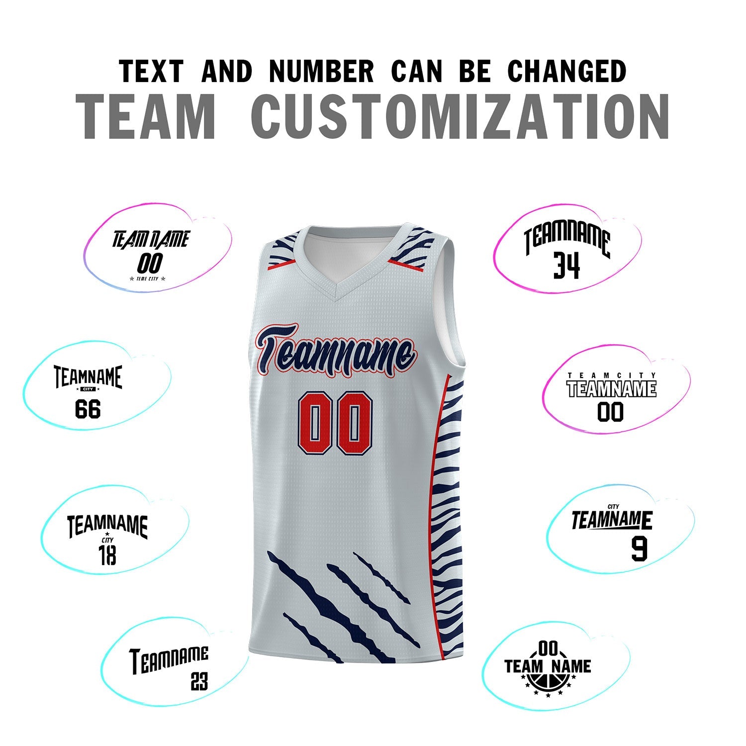 Custom Silver Personalized Tiger Claw Pattern Sports Uniform Basketball Jersey