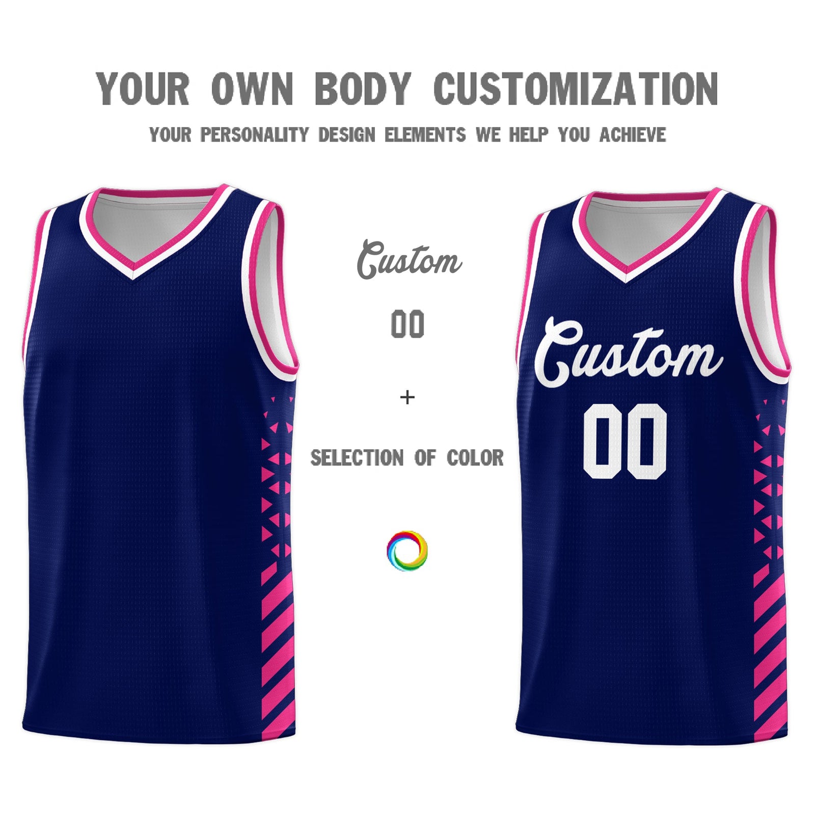 Custom Navy Rose Red White Side Diamond Shapes Stripes Basketball Jersey | For Men,Sublimation Printed,Perfect for Teams,Perfect for Coaches | KXKSHOP