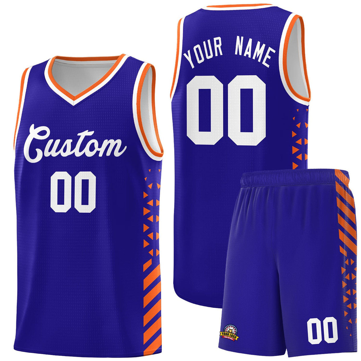 Custom Royal Blue Orange White Side Diamond Shapes Stripes Basketball Jersey | For Men,Sublimation Printed,Perfect for Teams,Perfect for Coaches | KXKSHOP
