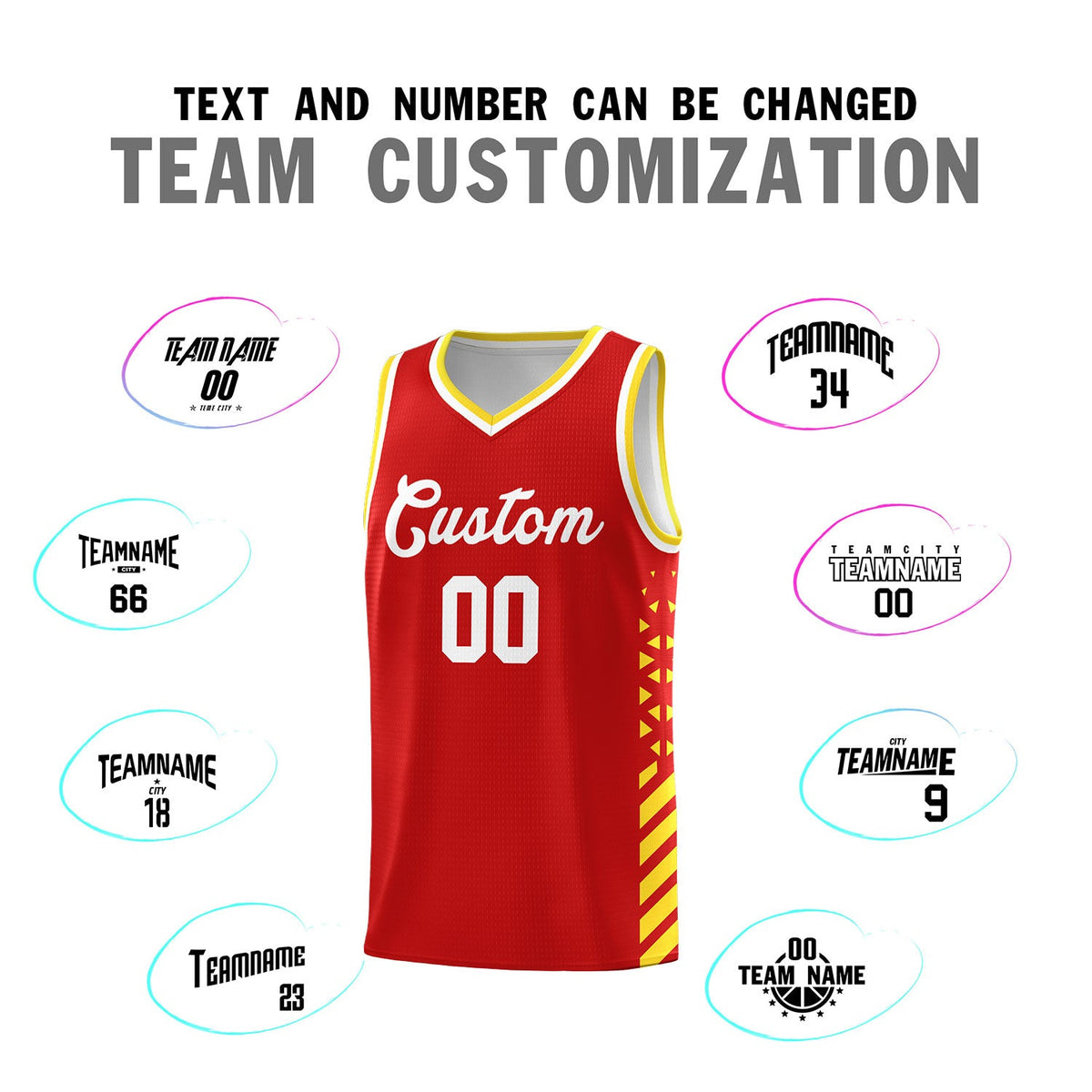 Custom Red Gold White Side Diamond Shapes Stripes Basketball Jersey | For Men,Sublimation Printed,Perfect for Teams,Perfect for Coaches | KXKSHOP