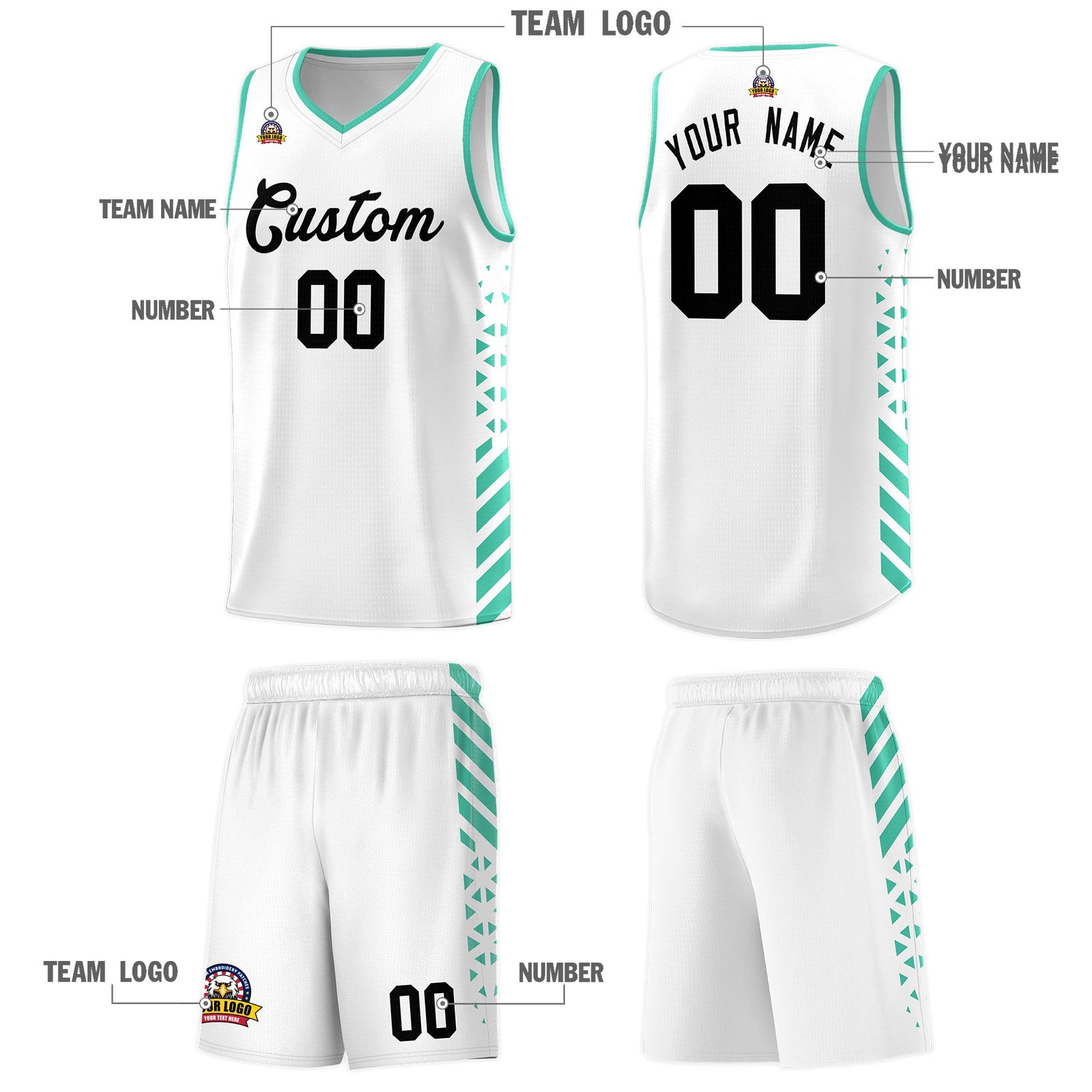 Custom White Bright Green Side Diamond Shapes Stripes Basketball Jersey | For Men,Sublimation Printed,Perfect for Teams,Perfect for Coaches | KXKSHOP
