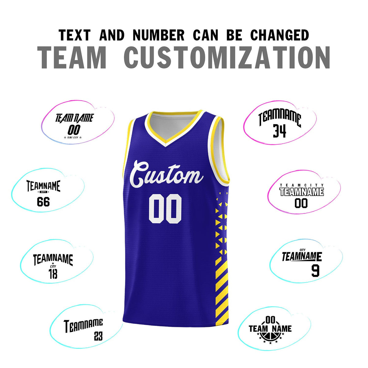 Custom Royal Blue Gold White Side Diamond Shapes Stripes Basketball Jersey | For Men,Sublimation Printed,Perfect for Teams,Perfect for Coaches | KXKSHOP